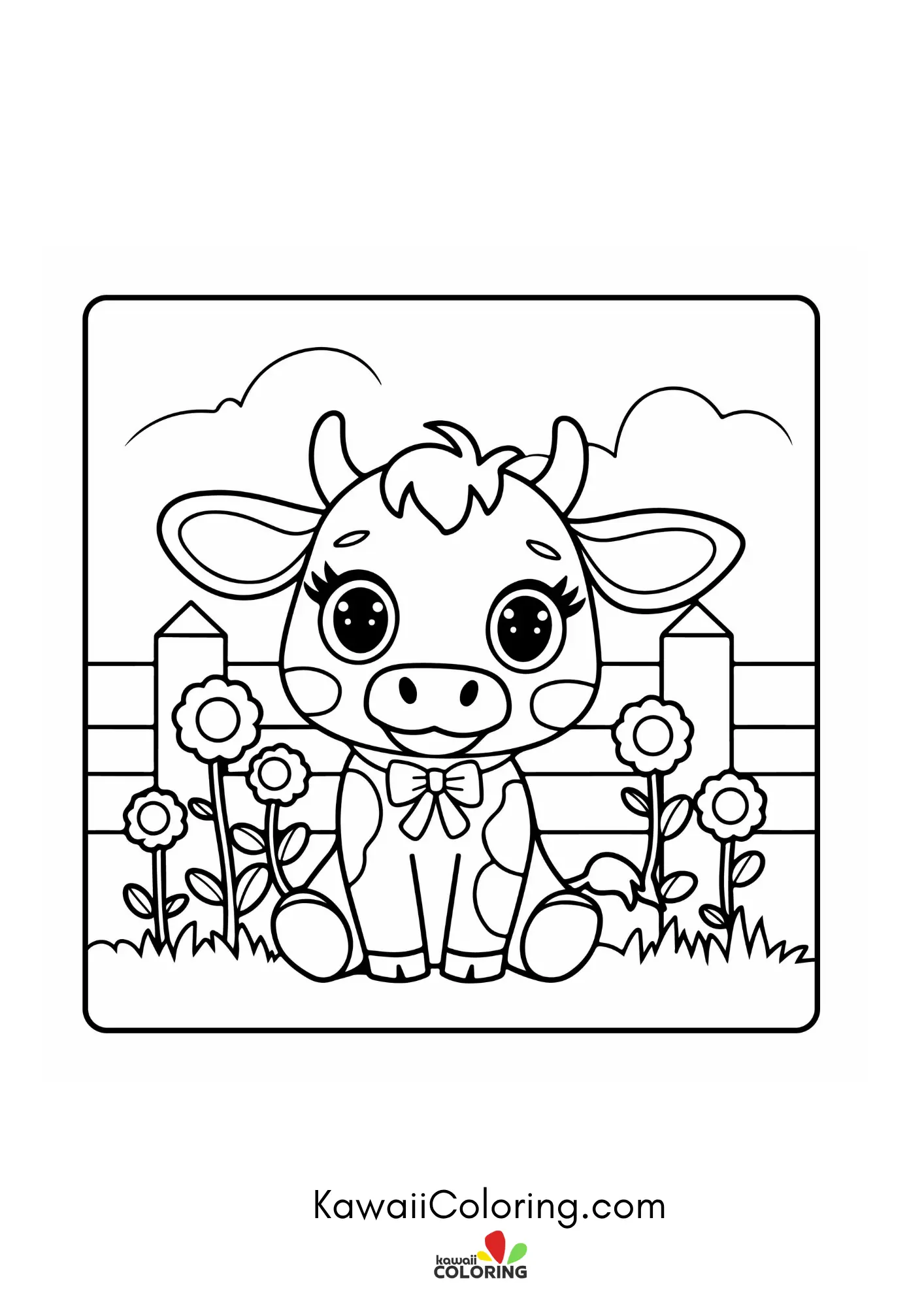 Cow face with flowers and stars