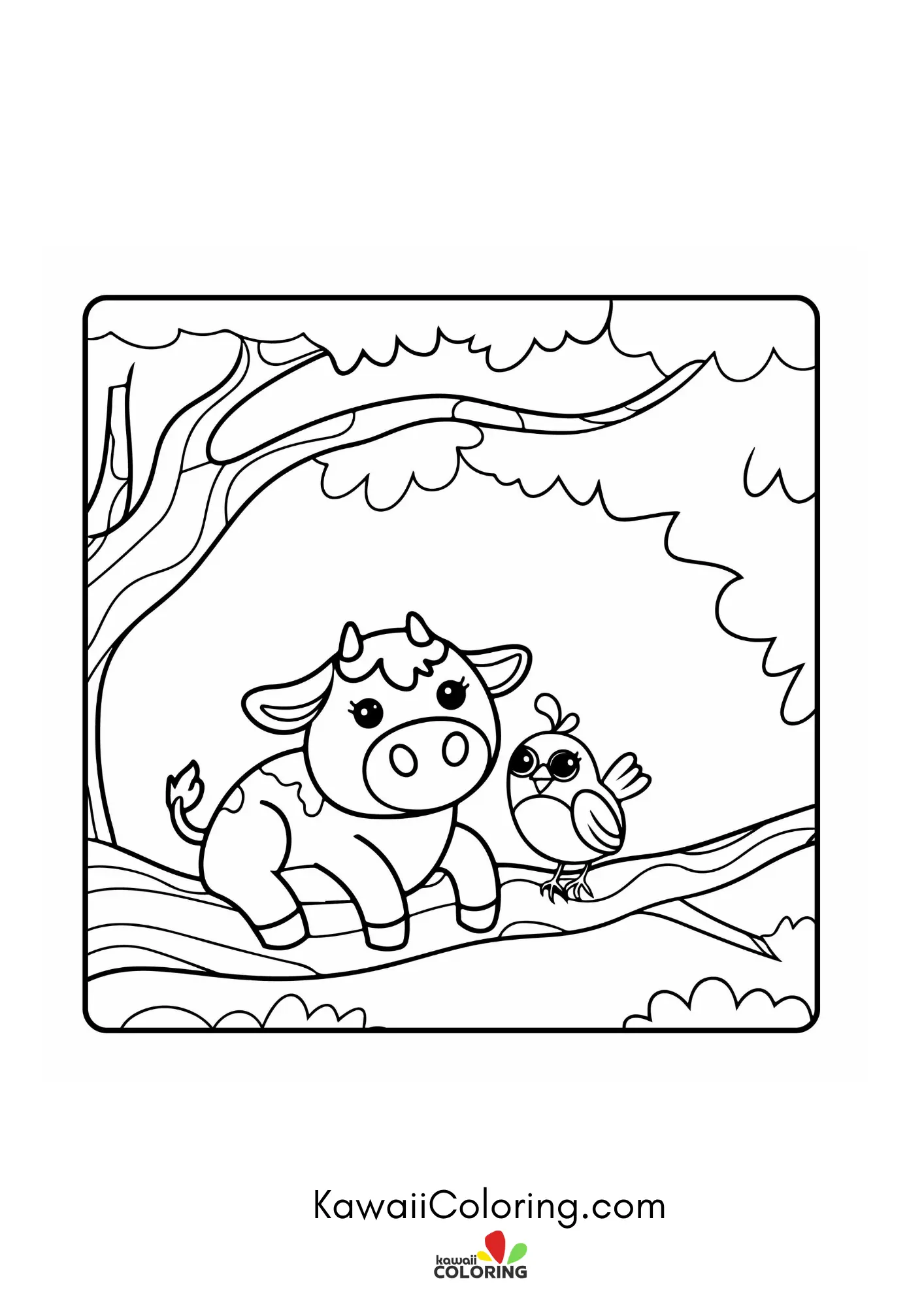 Smiling cow in a farm scene
