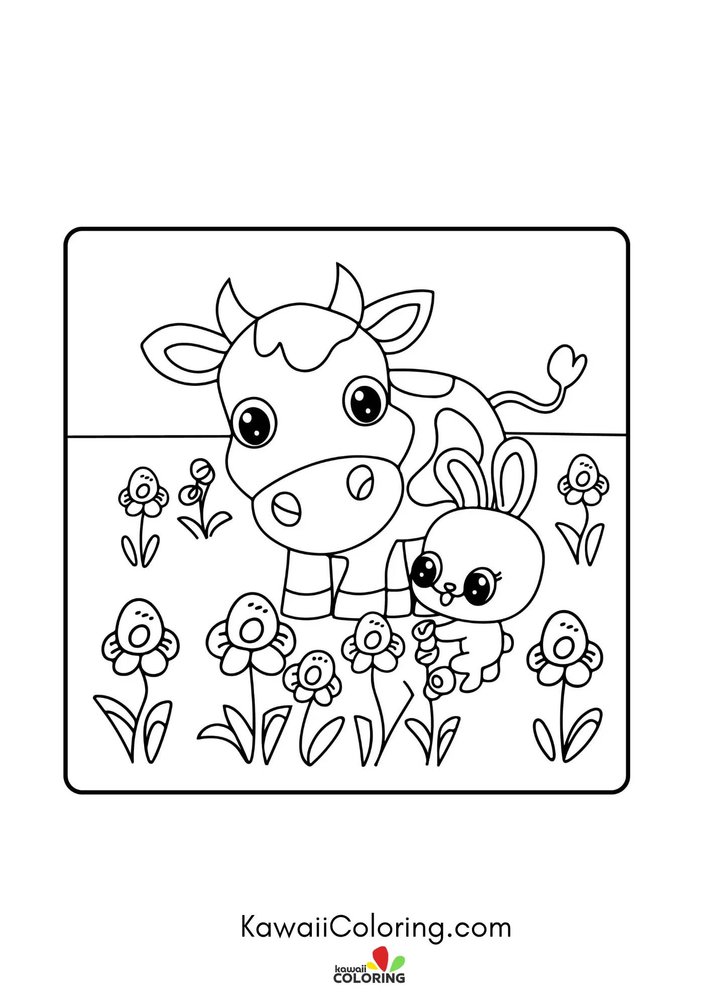 Cow face with flowers and stars