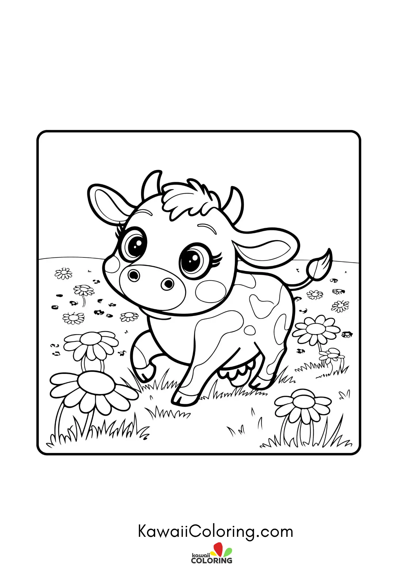 Cute cow standing with flowers