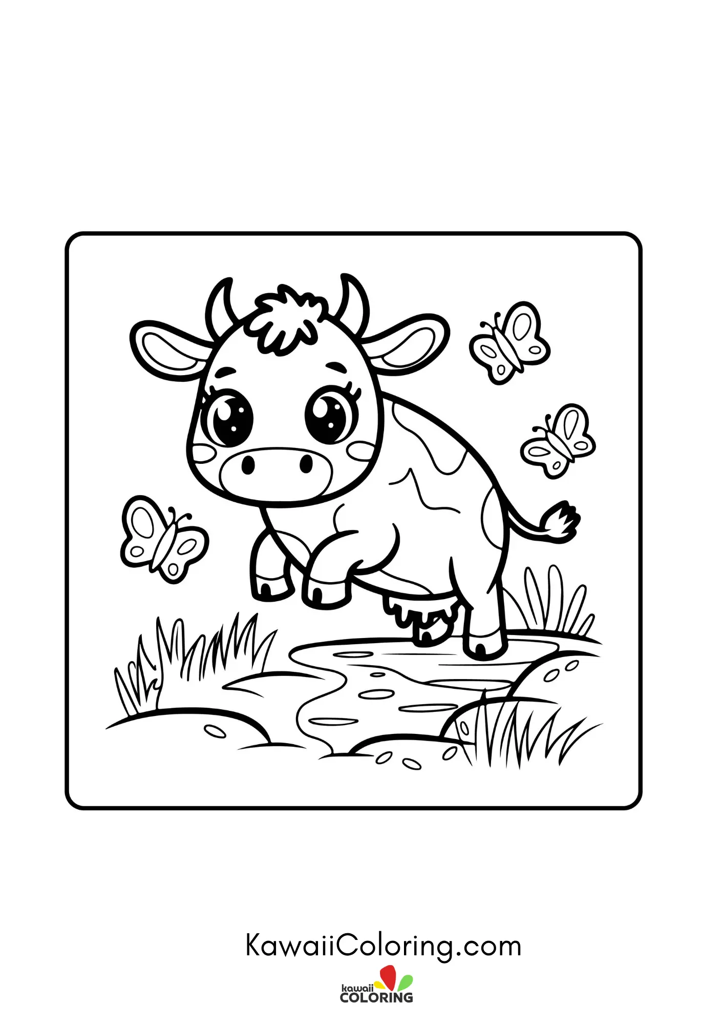 Cute cow standing with flowers