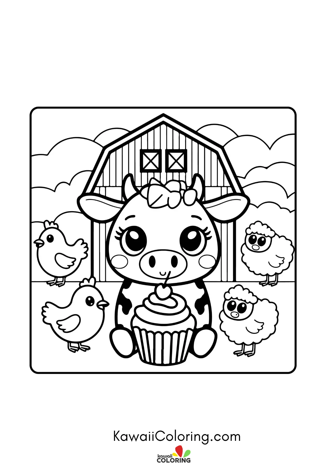 Baby cow sitting near simple plants