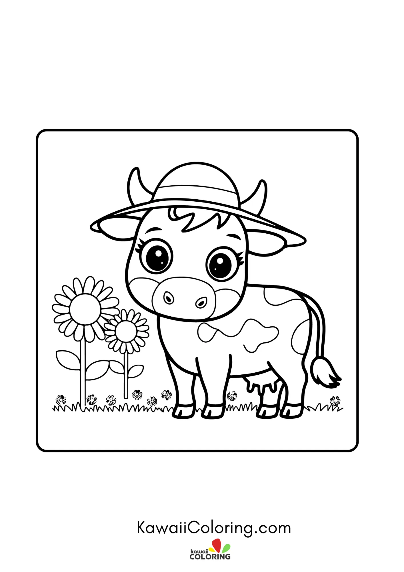 Cute cow standing with flowers