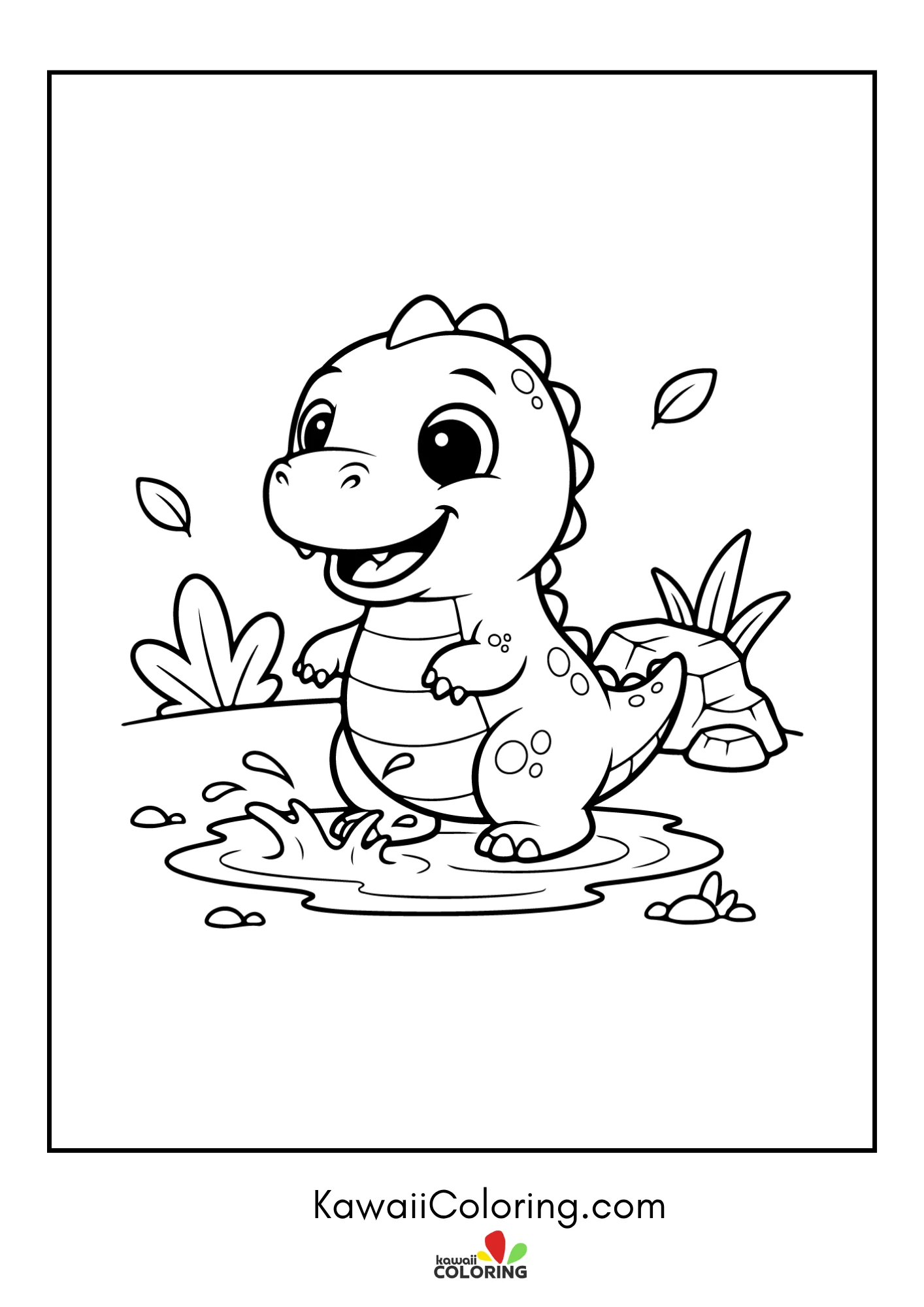 Cute dinosaur smiling with plants