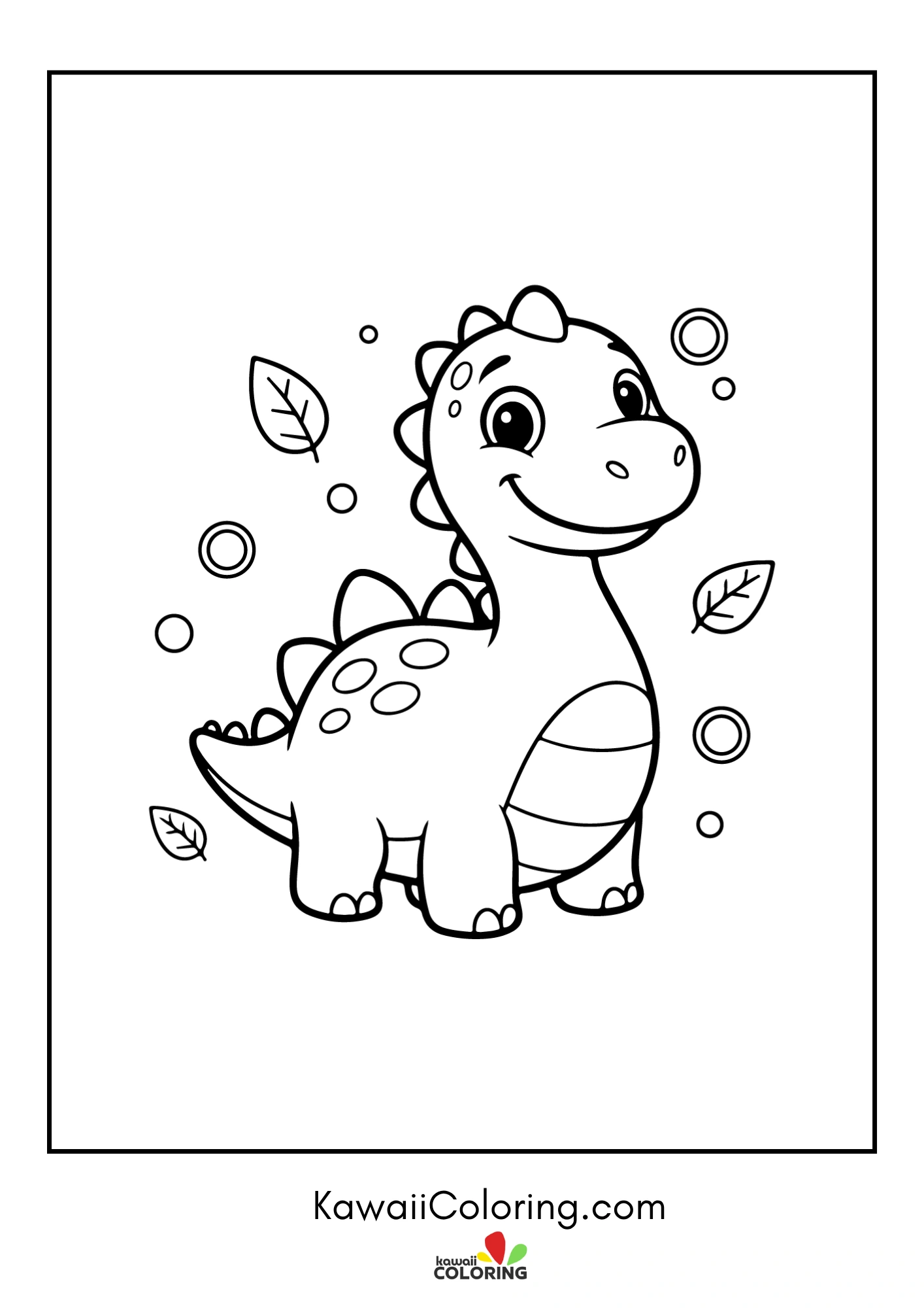 Kawaii dinosaur with volcano and trees