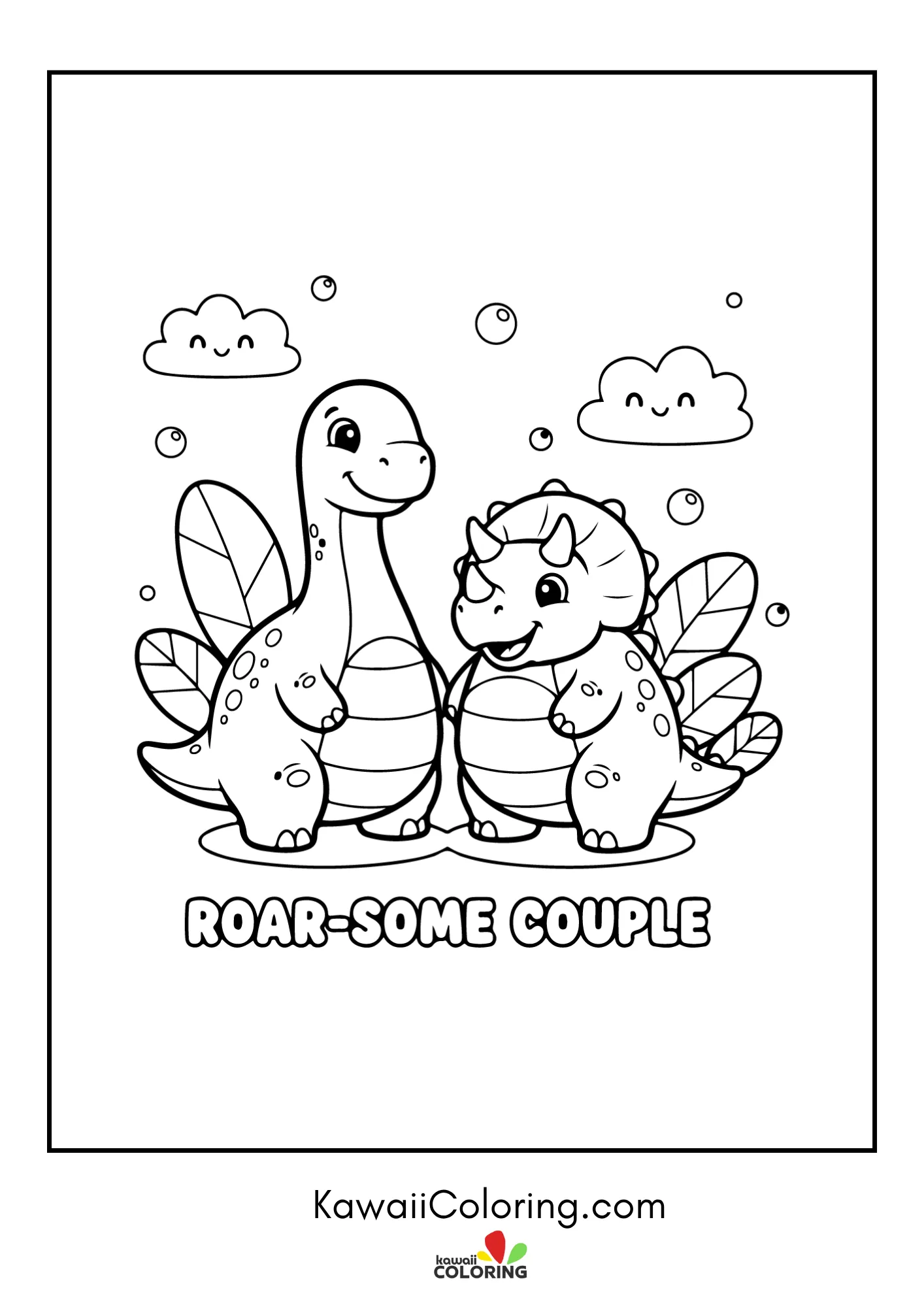Cute dinosaur smiling with plants