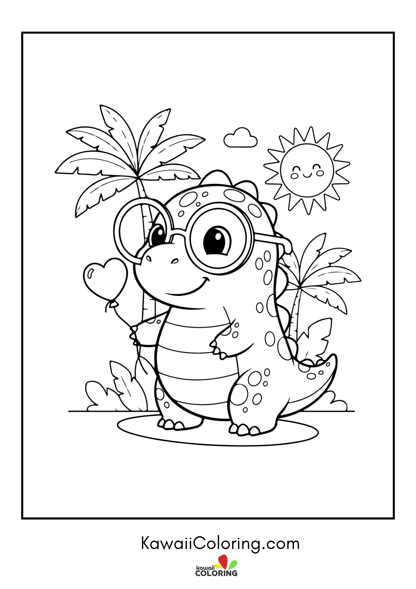 Friendly dinosaur surrounded by leaves