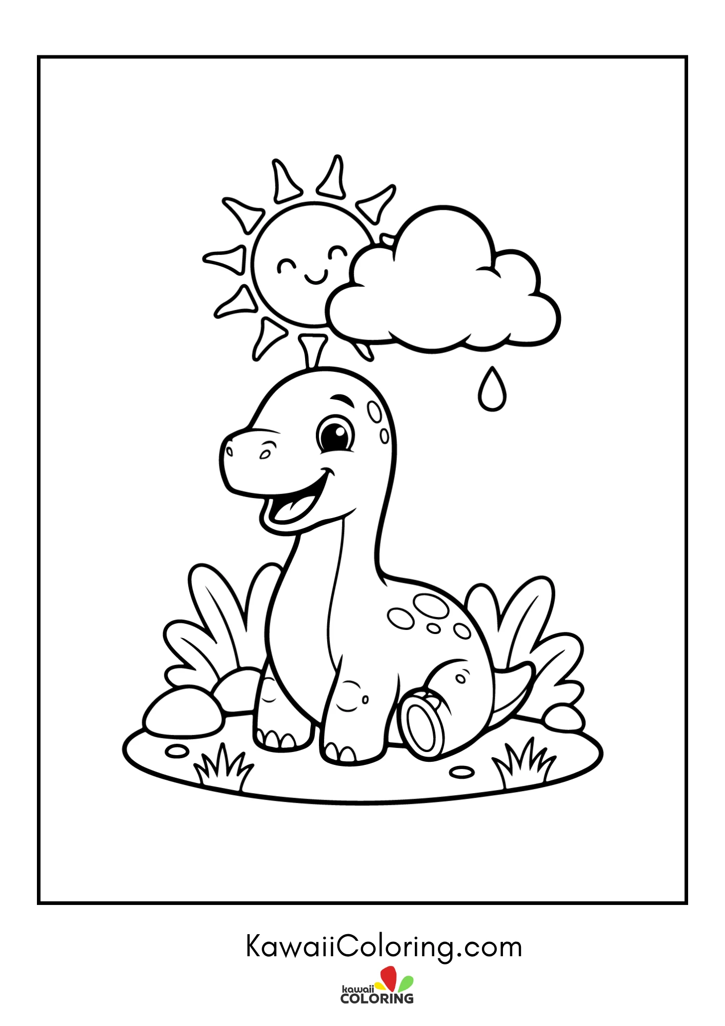Friendly dinosaur surrounded by leaves