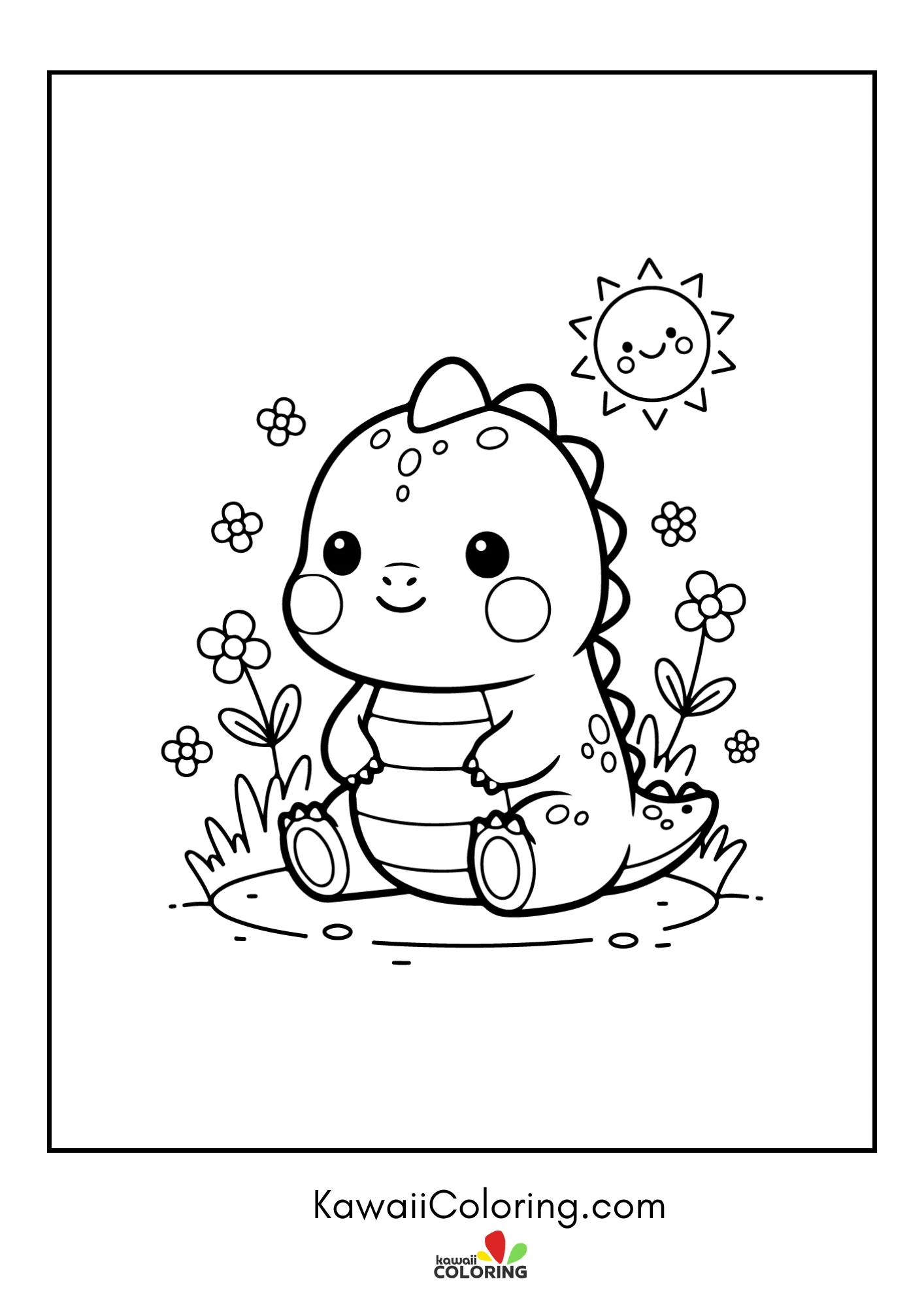 Cute dinosaur smiling with plants