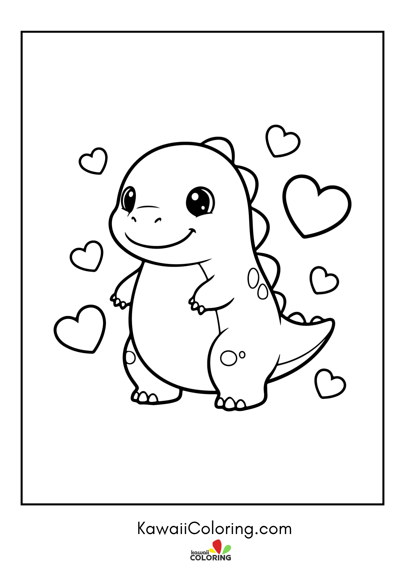 Kawaii dinosaur with volcano and trees