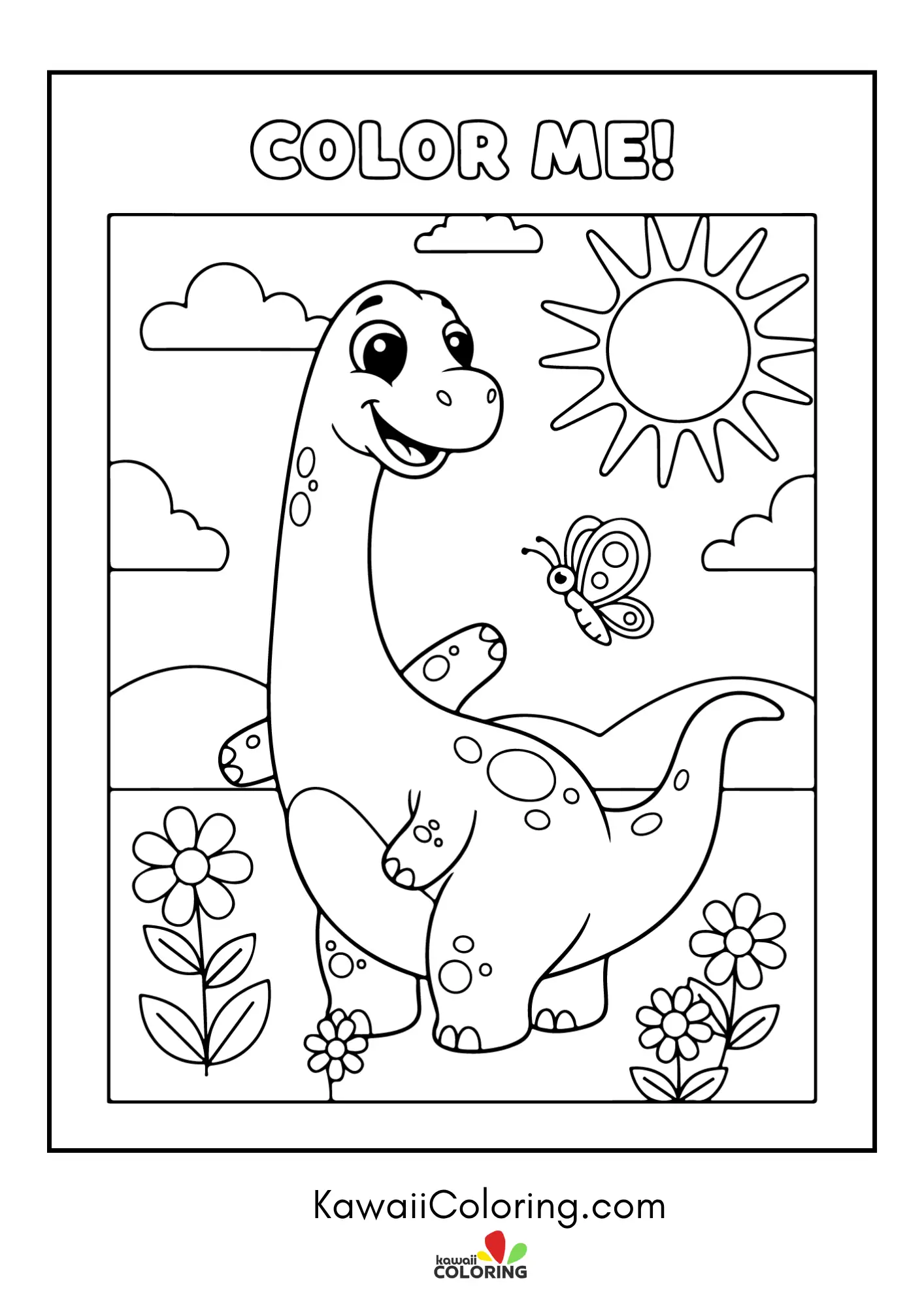 Friendly dinosaur surrounded by leaves