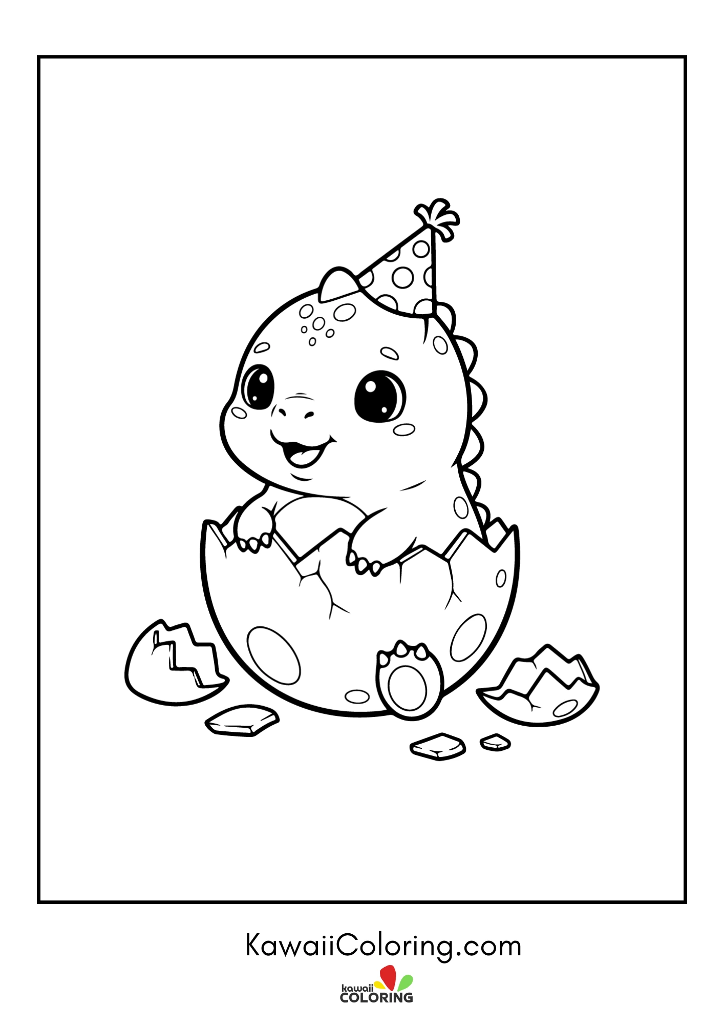 Kawaii dinosaur with volcano and trees
