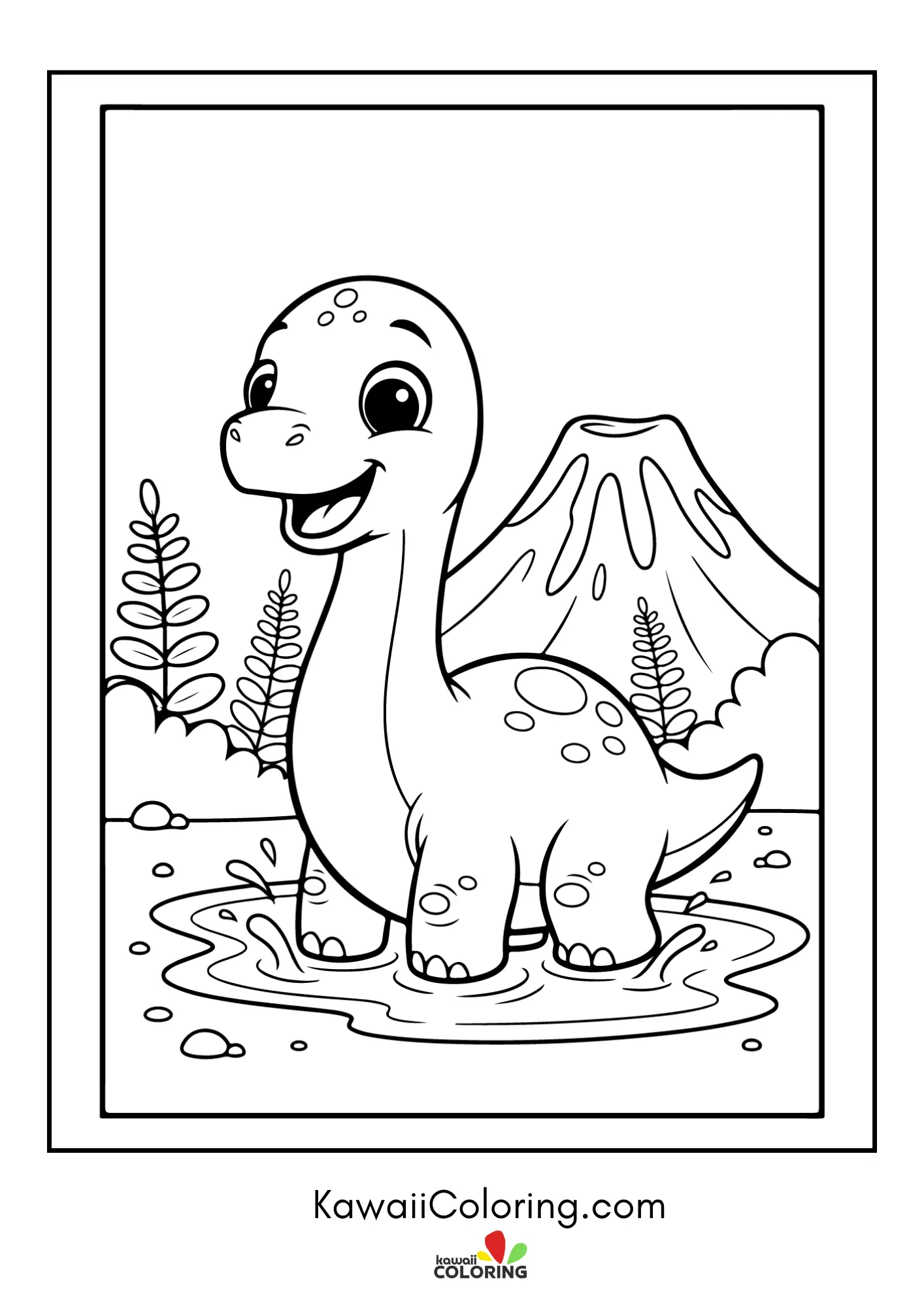 Friendly dinosaur surrounded by leaves