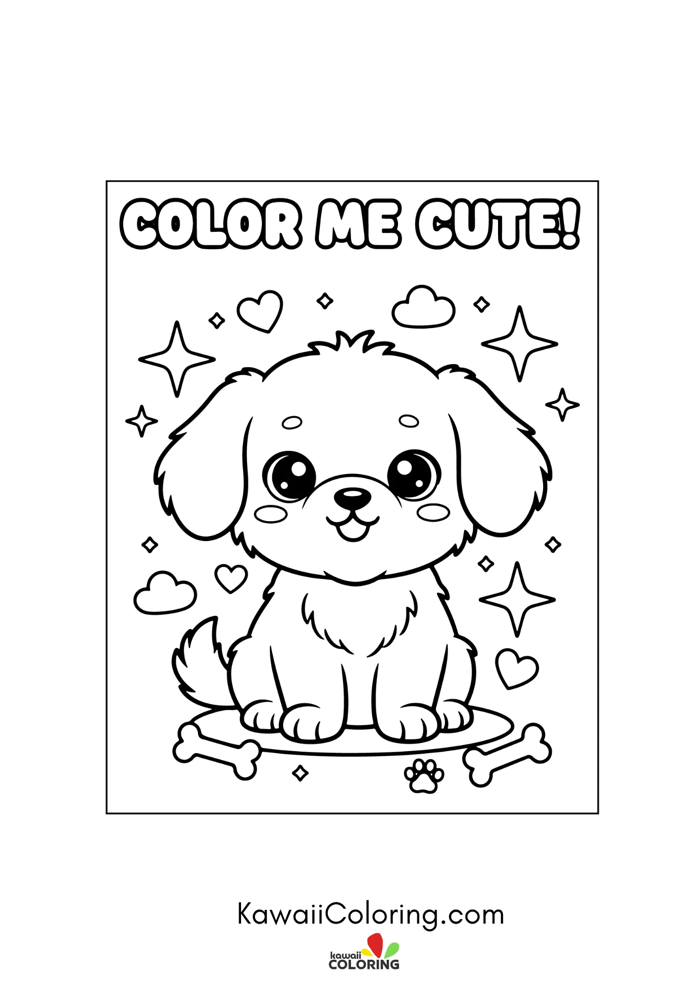 Puppy face with simple garden details
