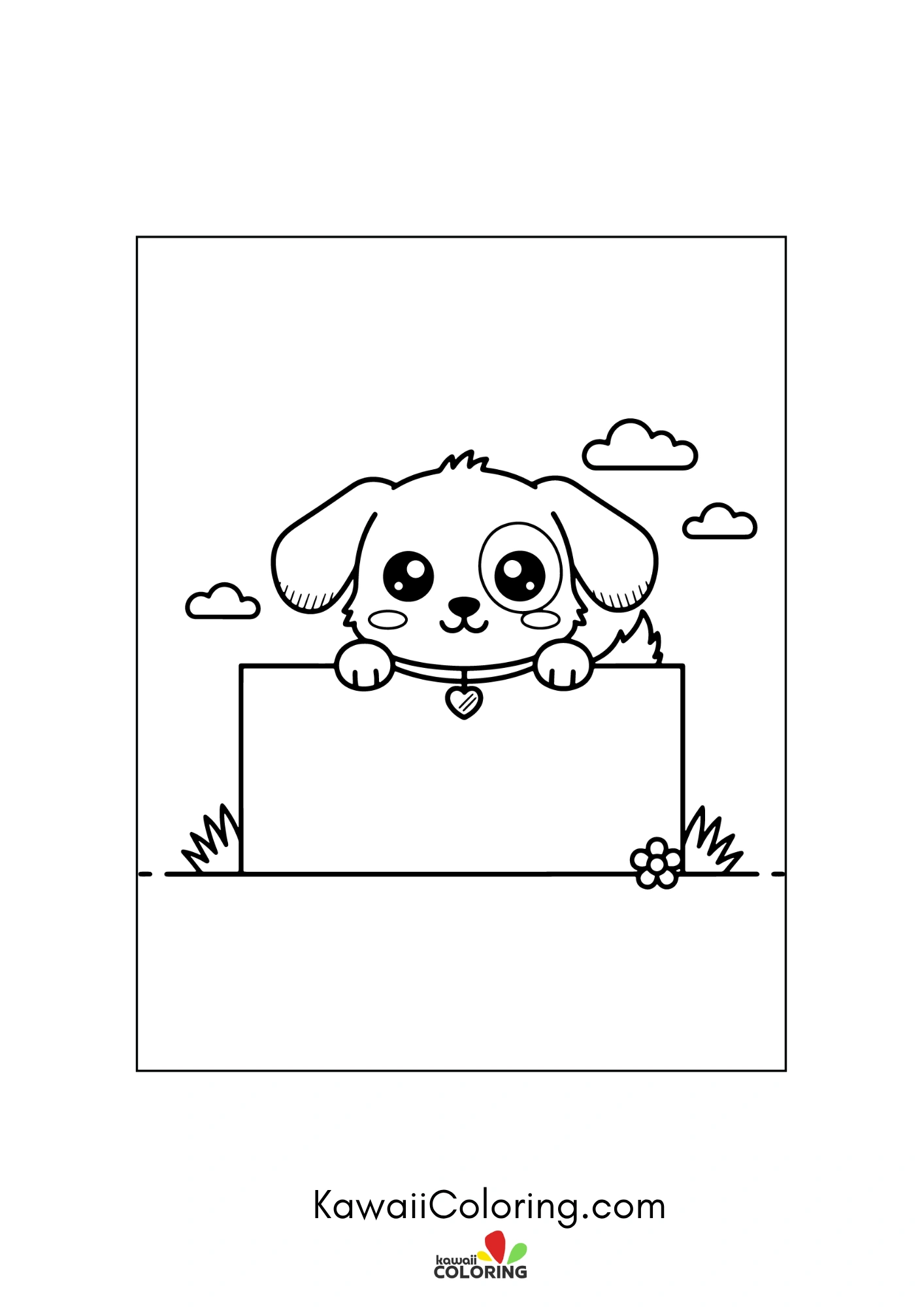 Cute puppy sitting with hearts