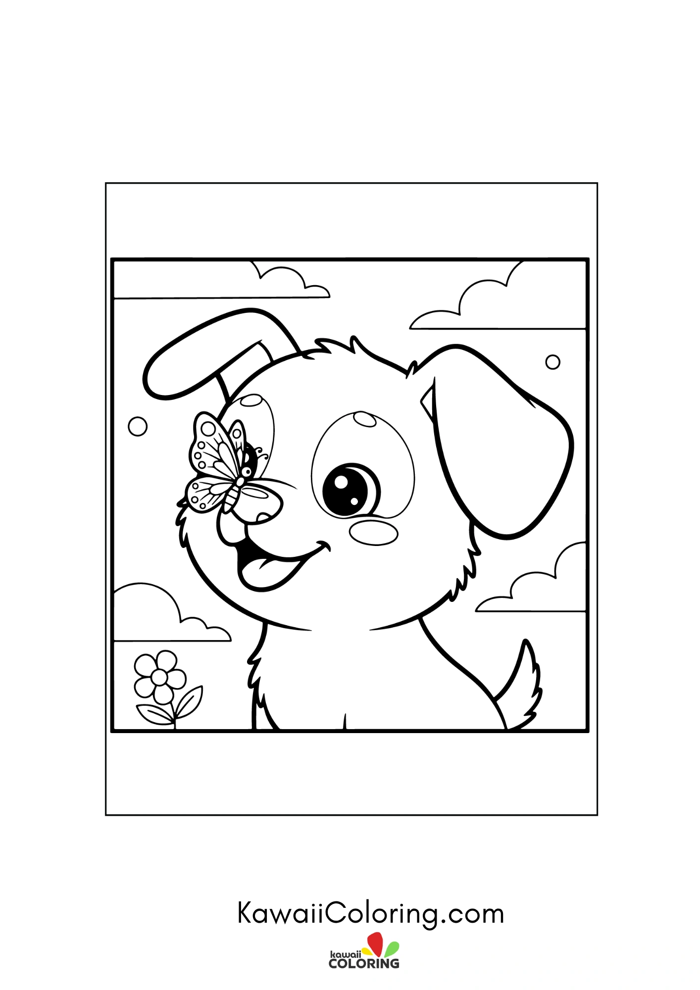Cute puppy sitting with hearts