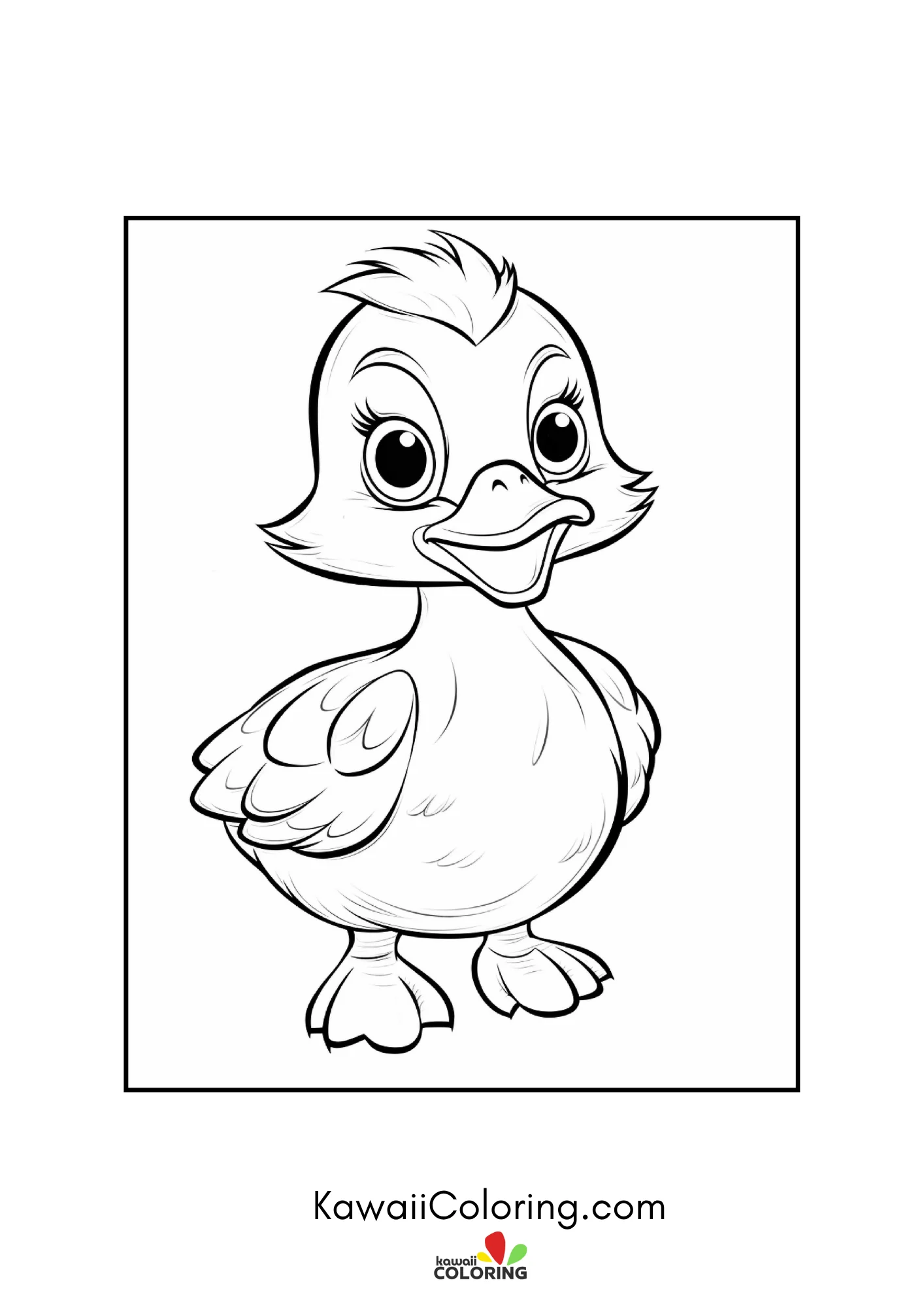 Kawaii duck with bubbles and plants