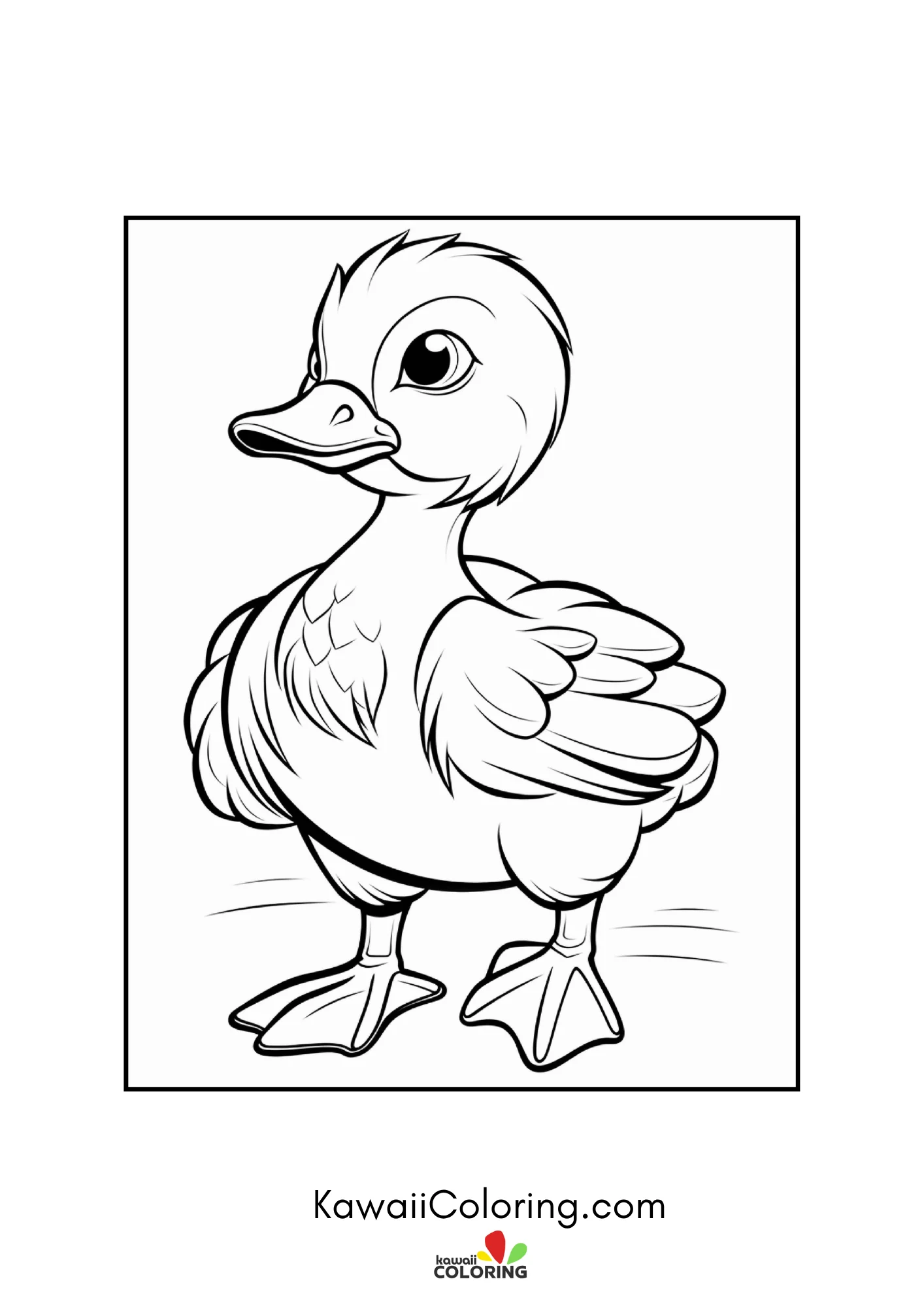 Kawaii duck with bubbles and plants