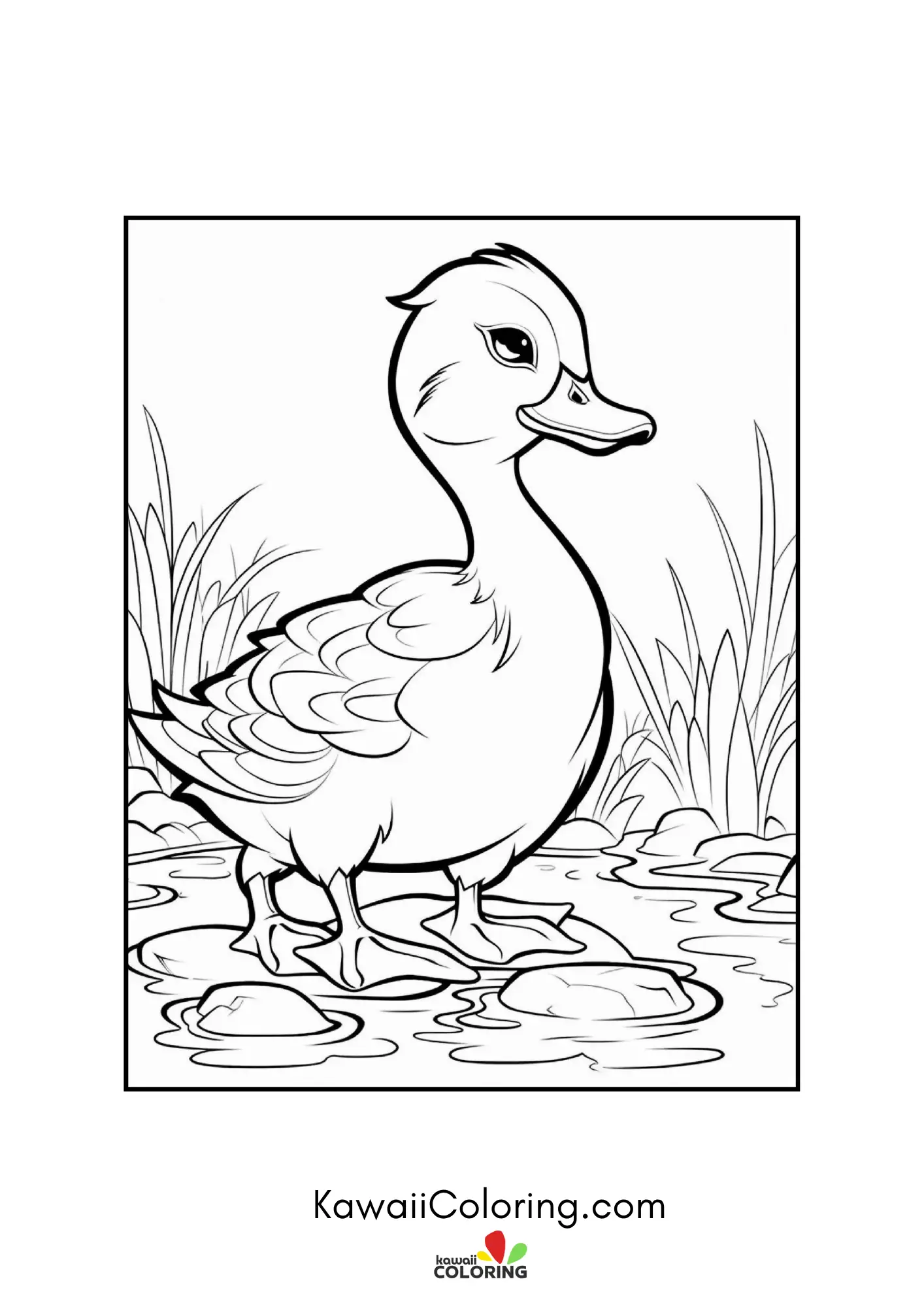 Happy duck in a simple nature scene