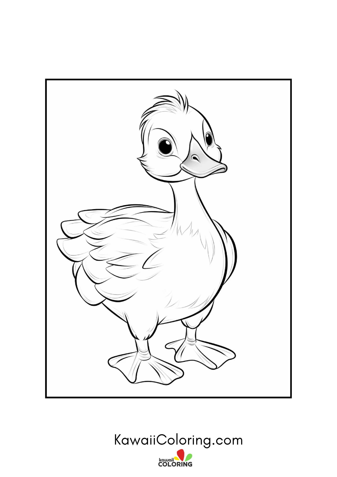 Kawaii duck with bubbles and plants