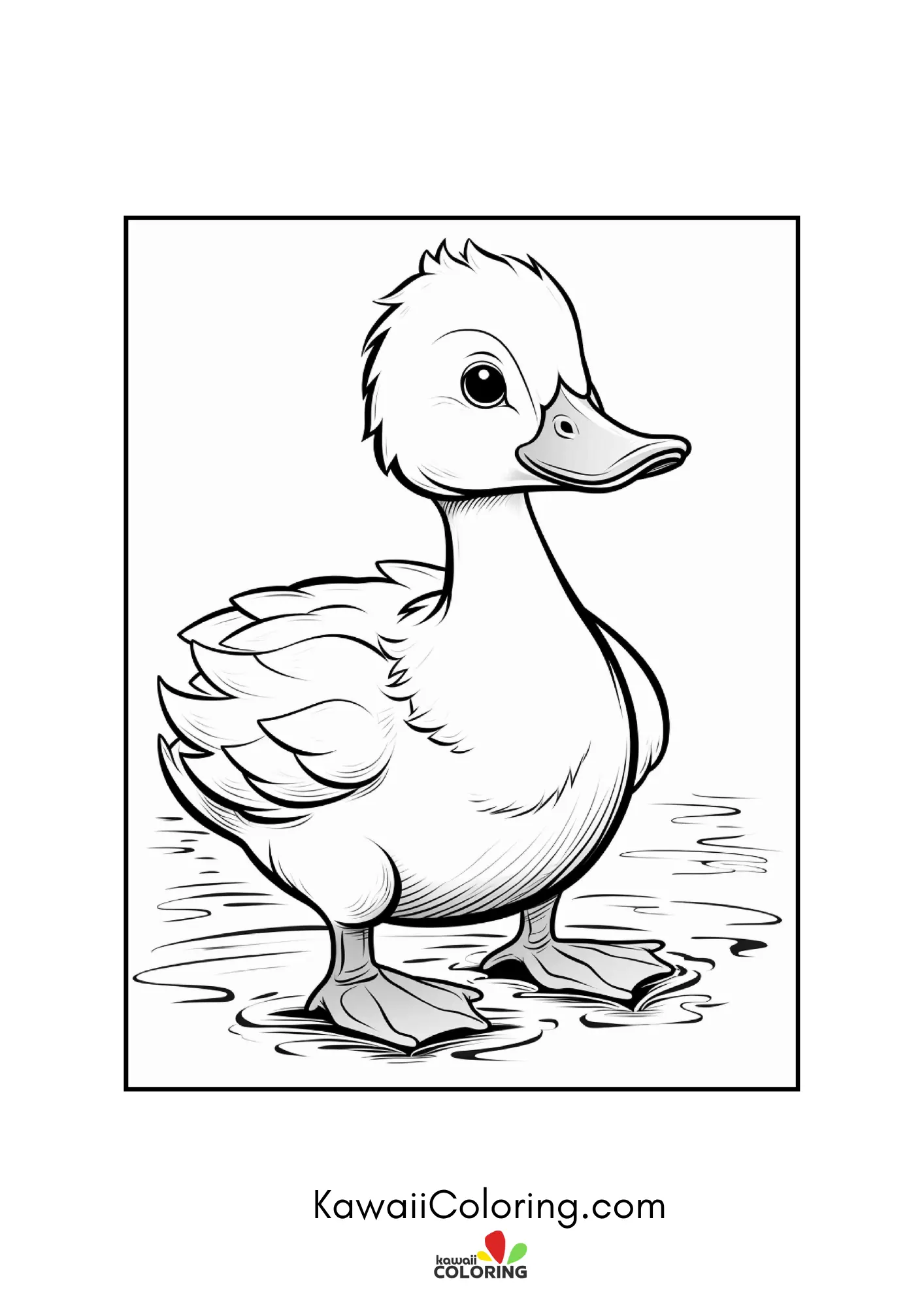 Smiling duck by water and flowers