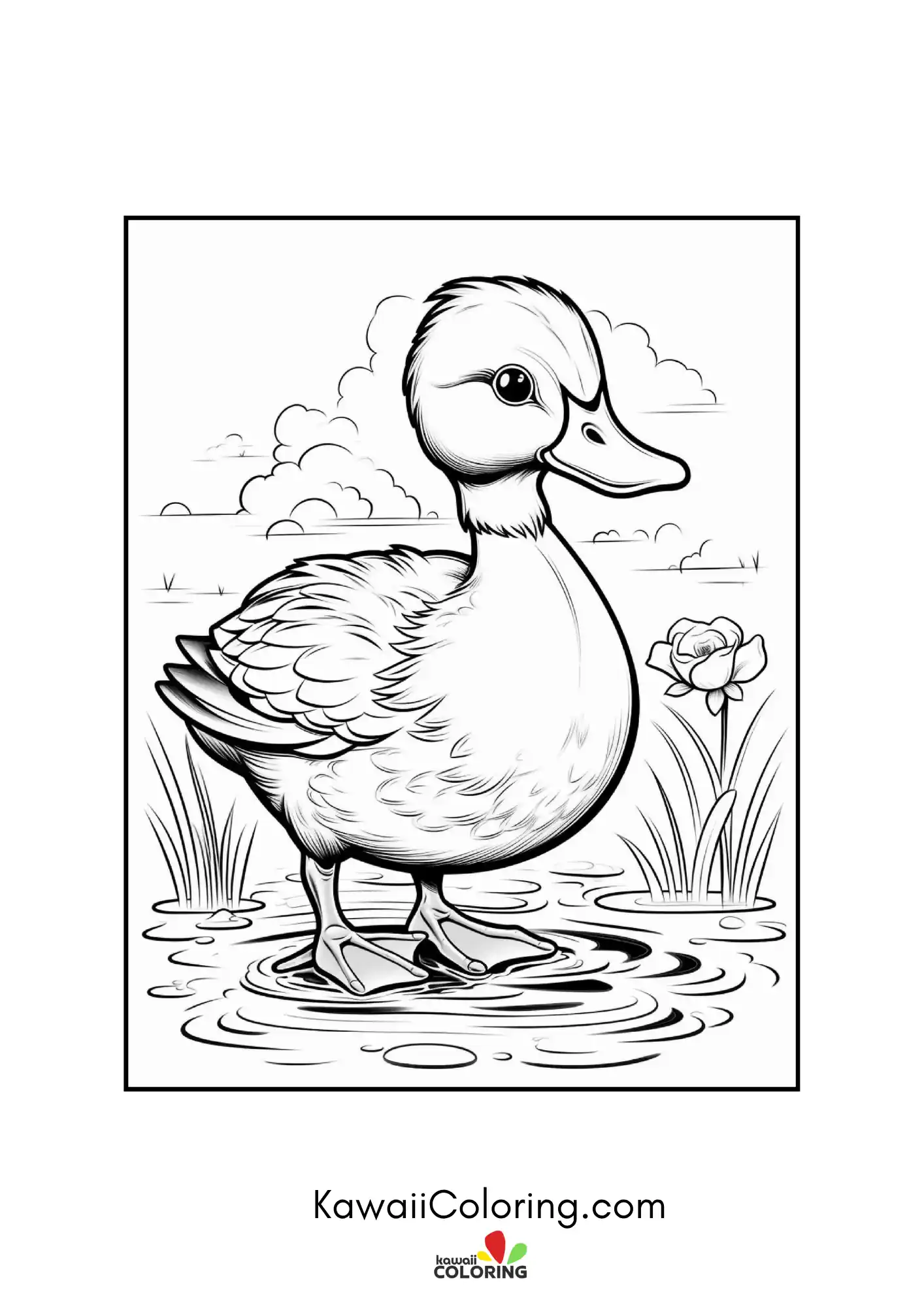 Cute duckling with pond details