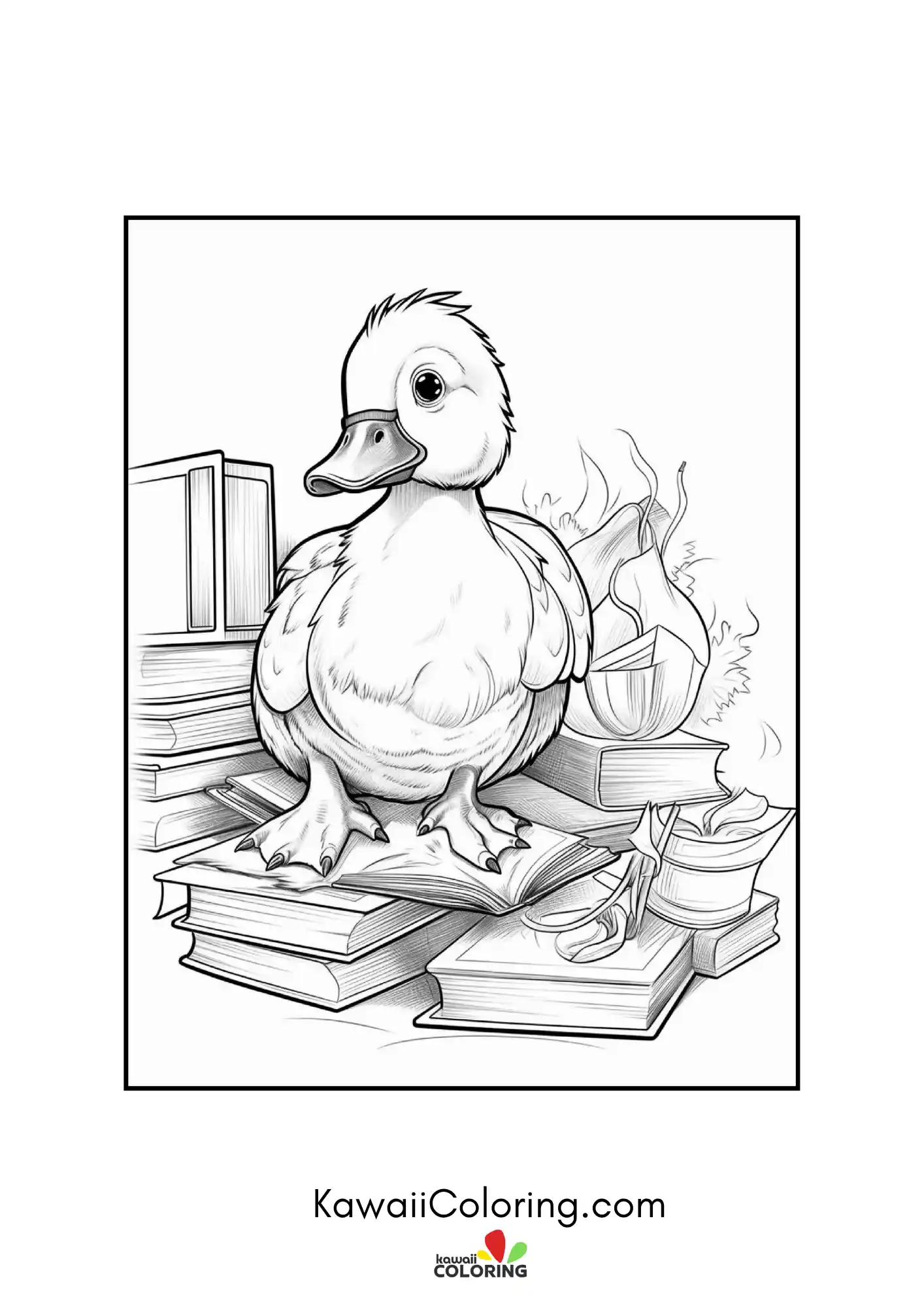 Smiling duck by water and flowers