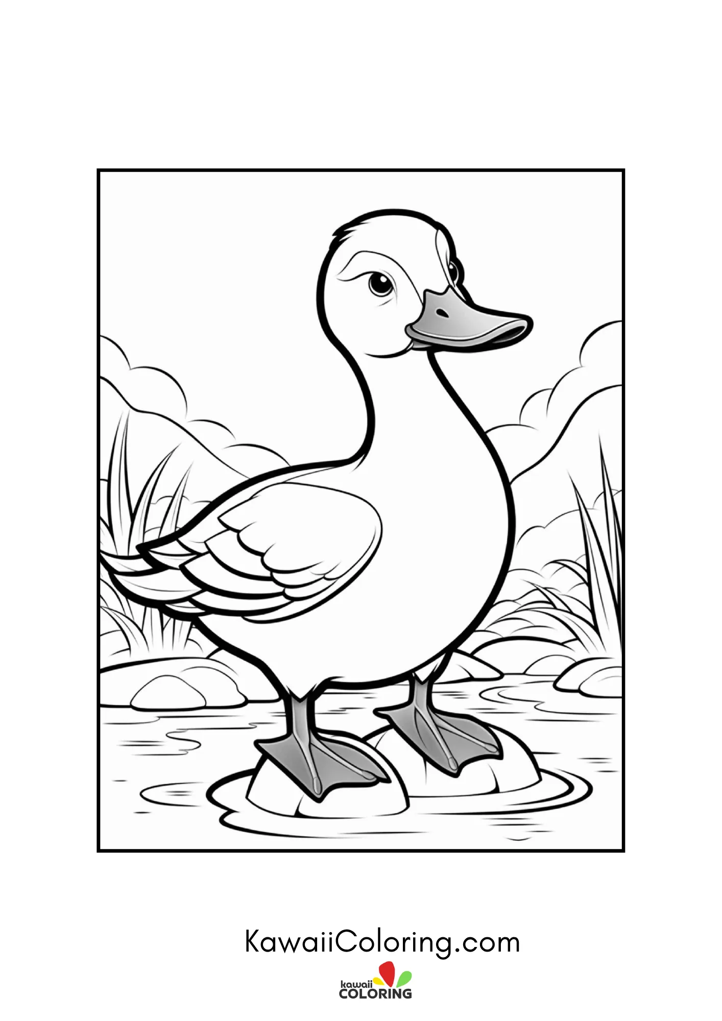 Cute duckling with pond details
