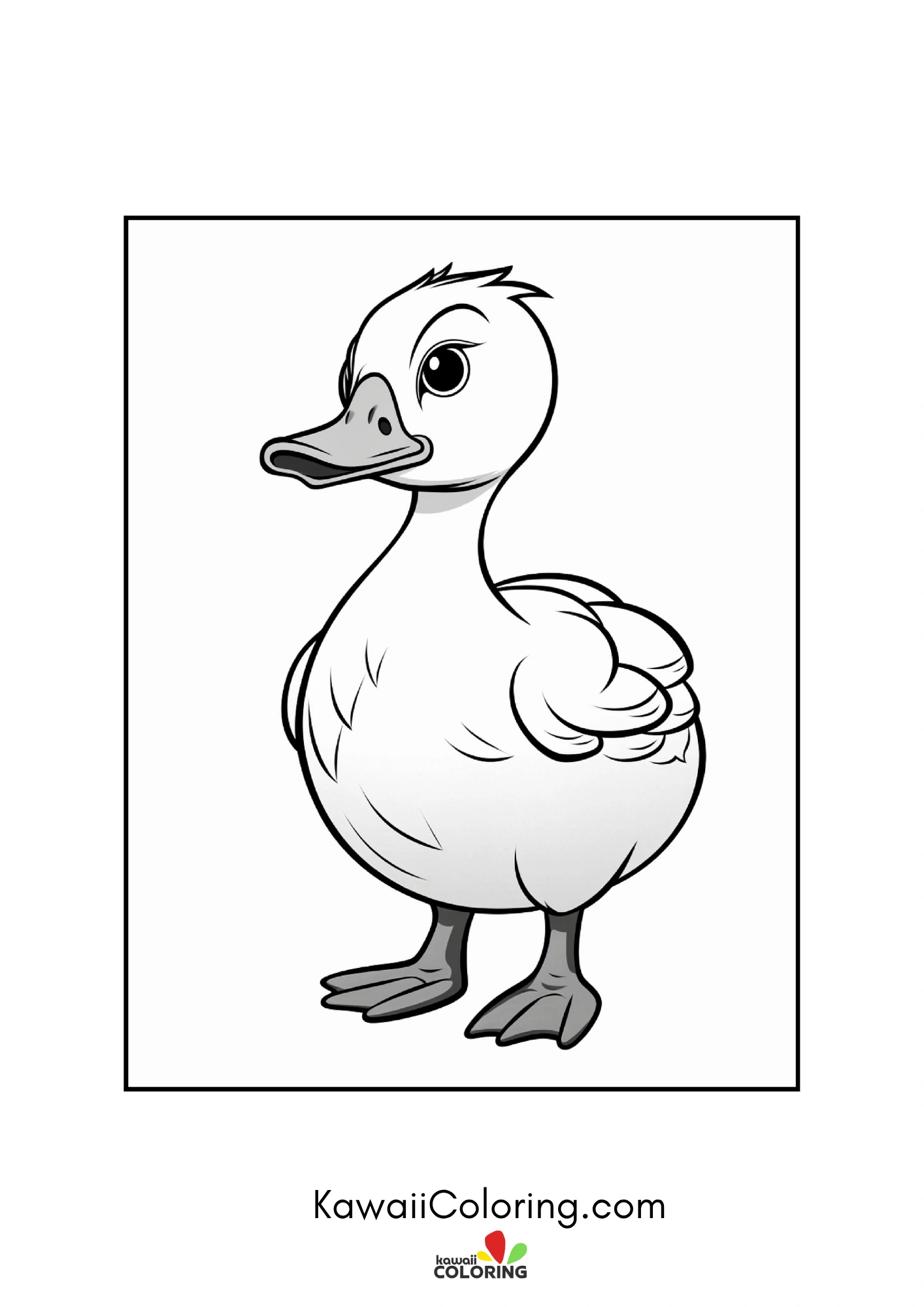 Kawaii duck with bubbles and plants