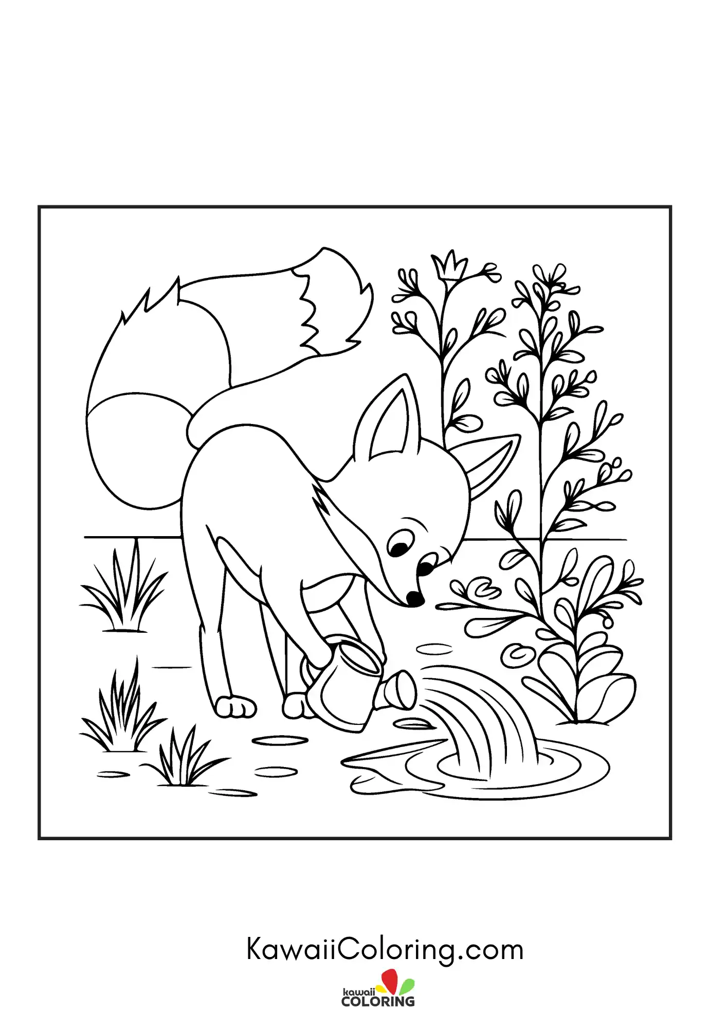 Smiling fox with leafy forest details