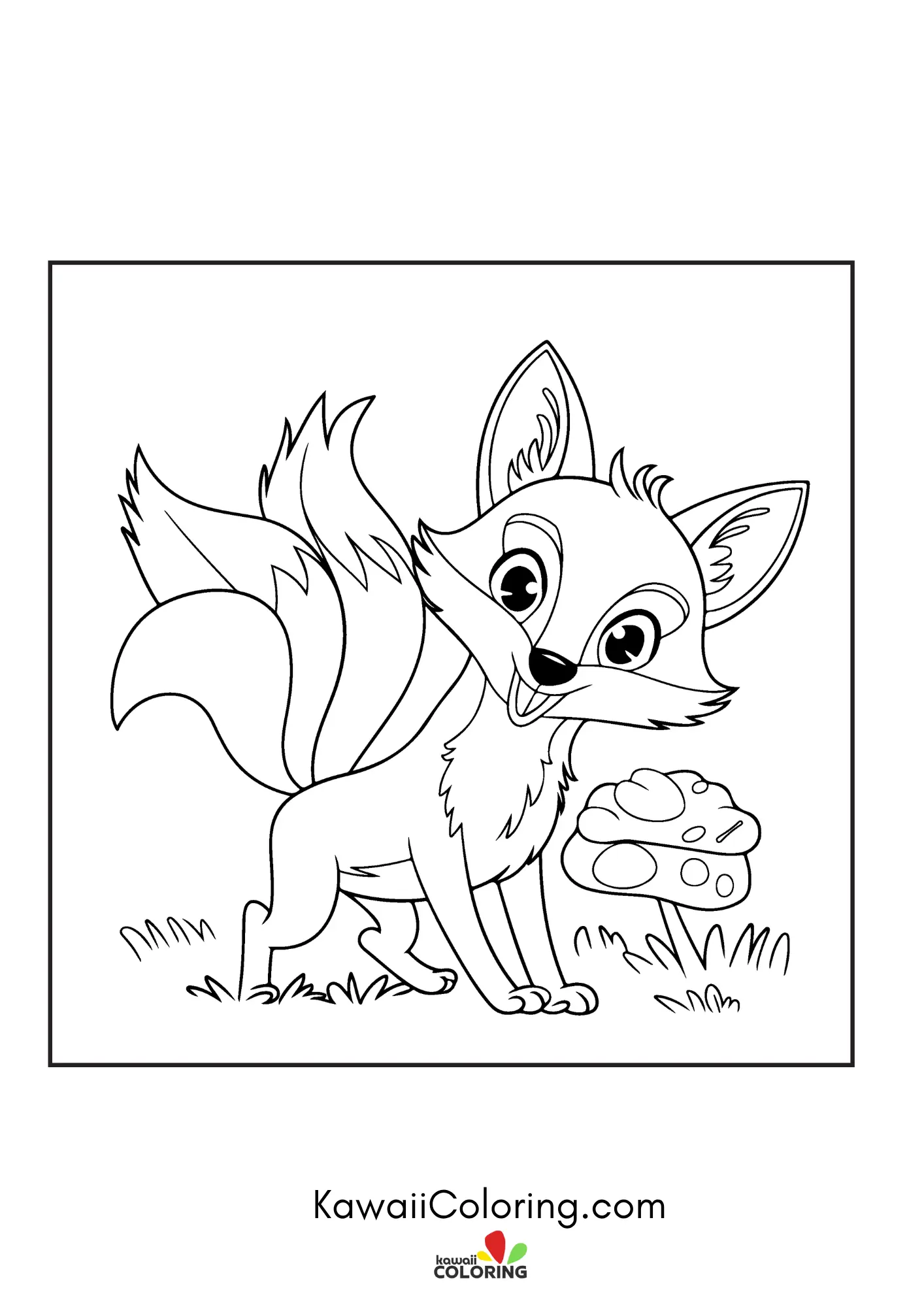 Fox cub with stars and simple plants