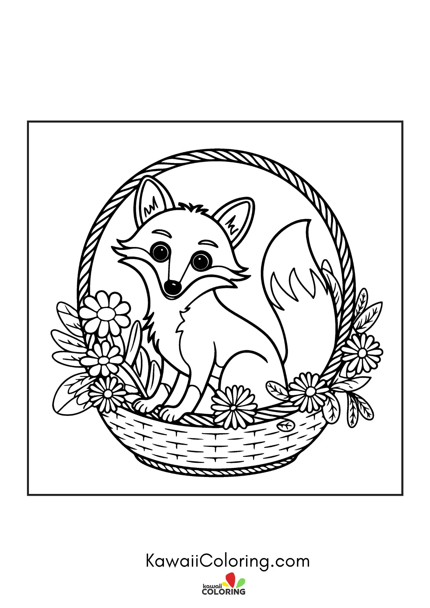 Kawaii fox surrounded by hearts