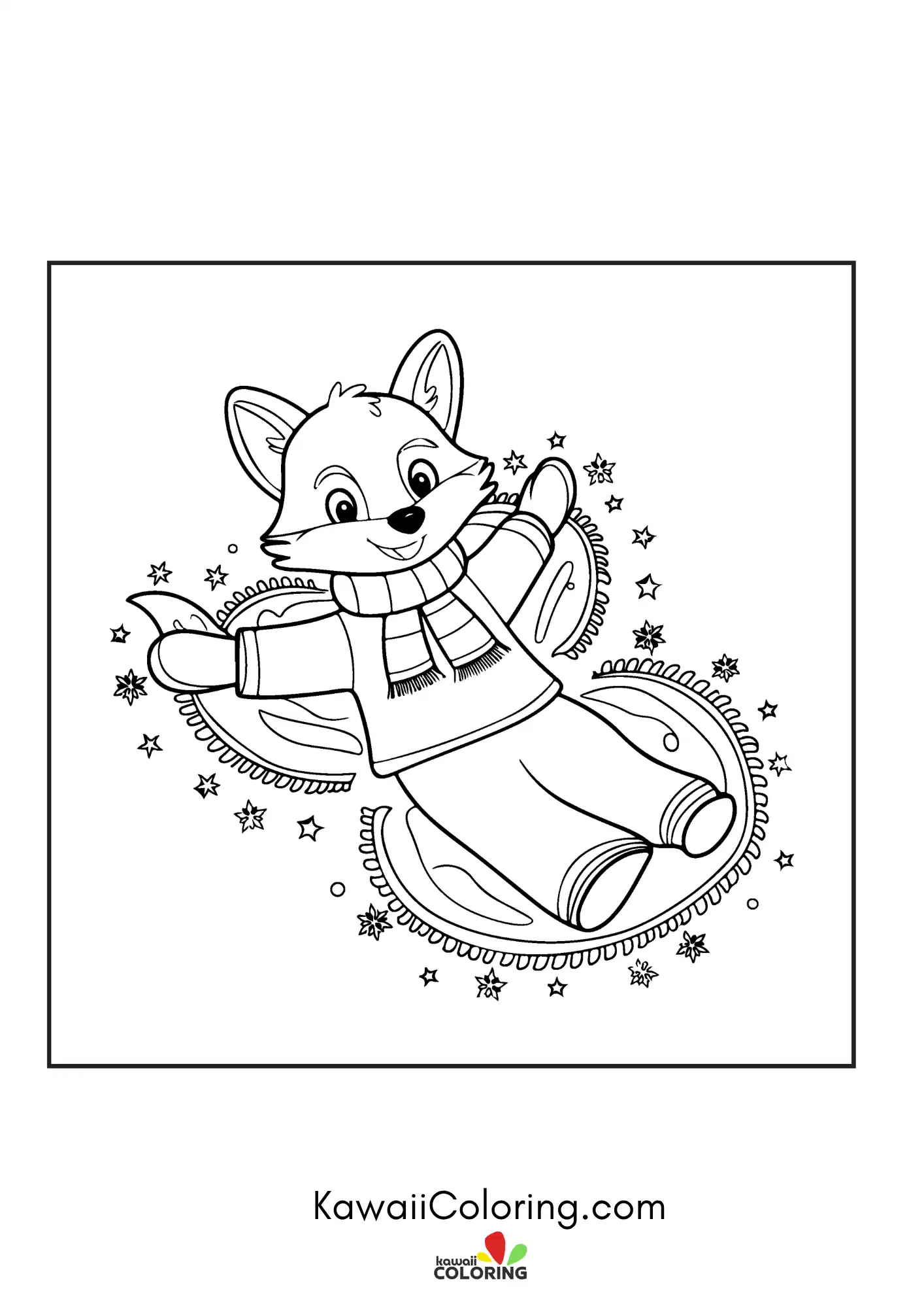 Fox cub with stars and simple plants