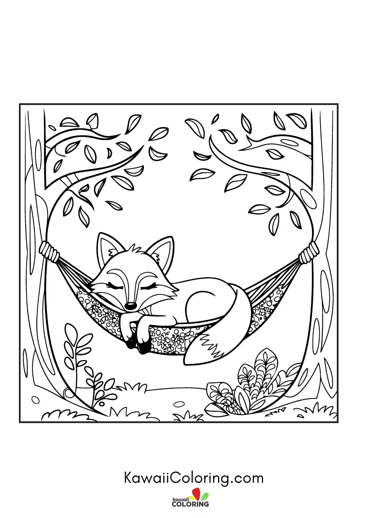 Kawaii fox surrounded by hearts