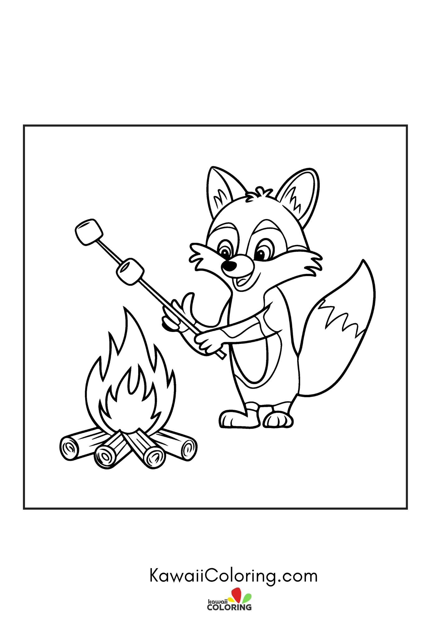 Fox cub with stars and simple plants