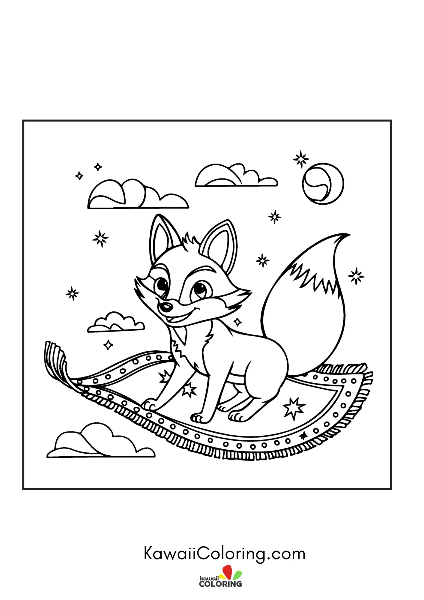 Cute fox sitting with flowers