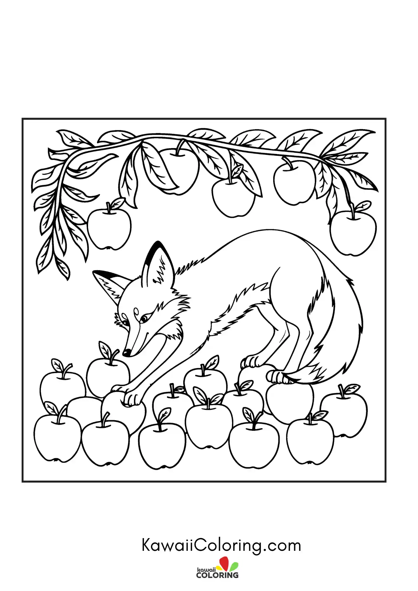 Fox cub with stars and simple plants