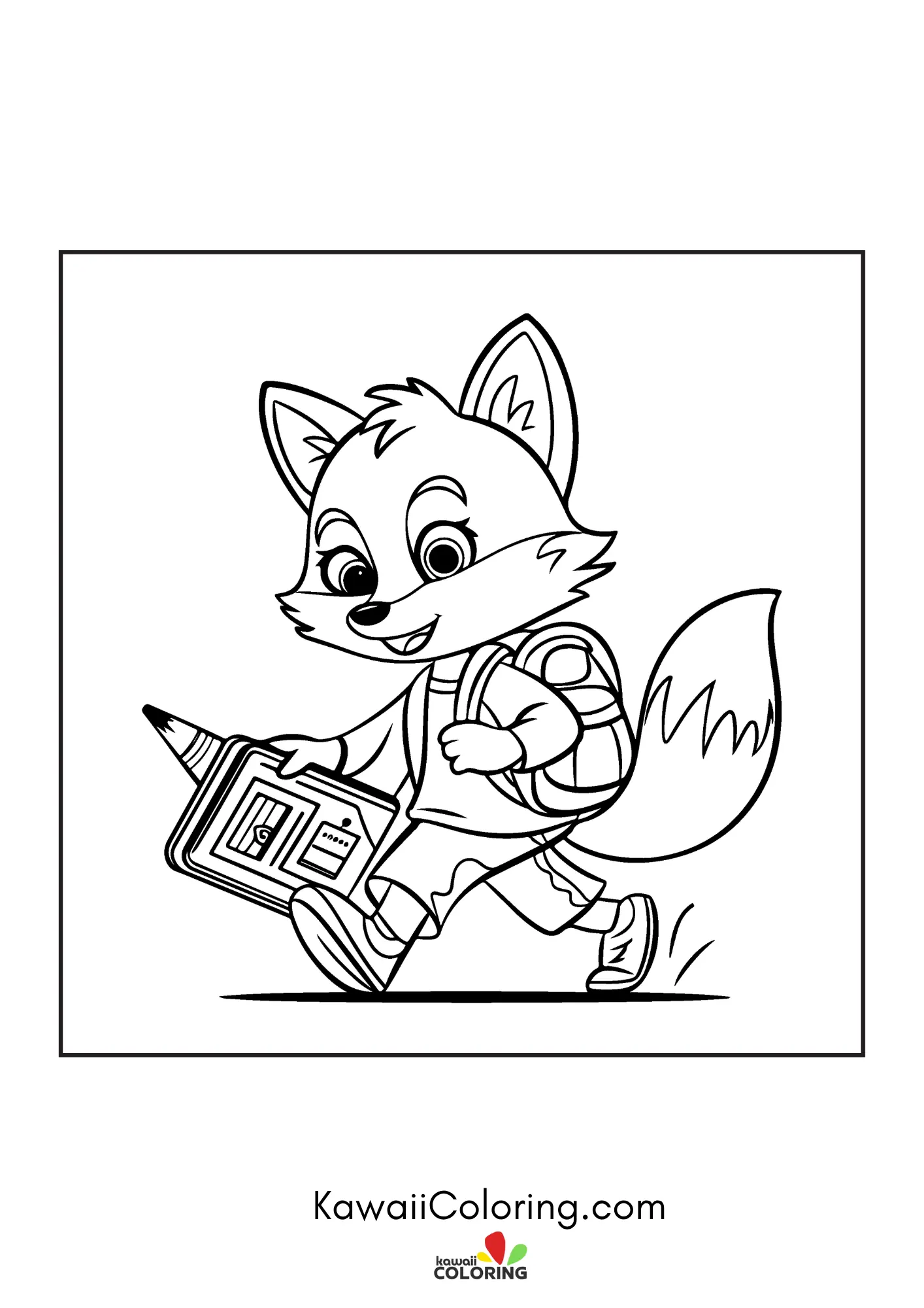 Fox cub with stars and simple plants