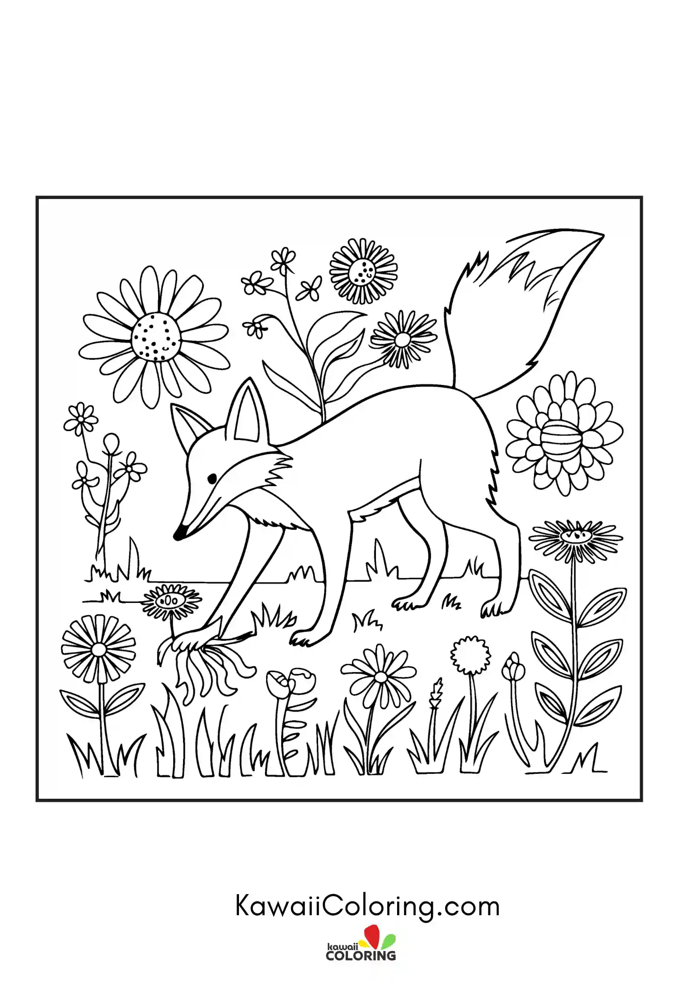 Smiling fox with leafy forest details