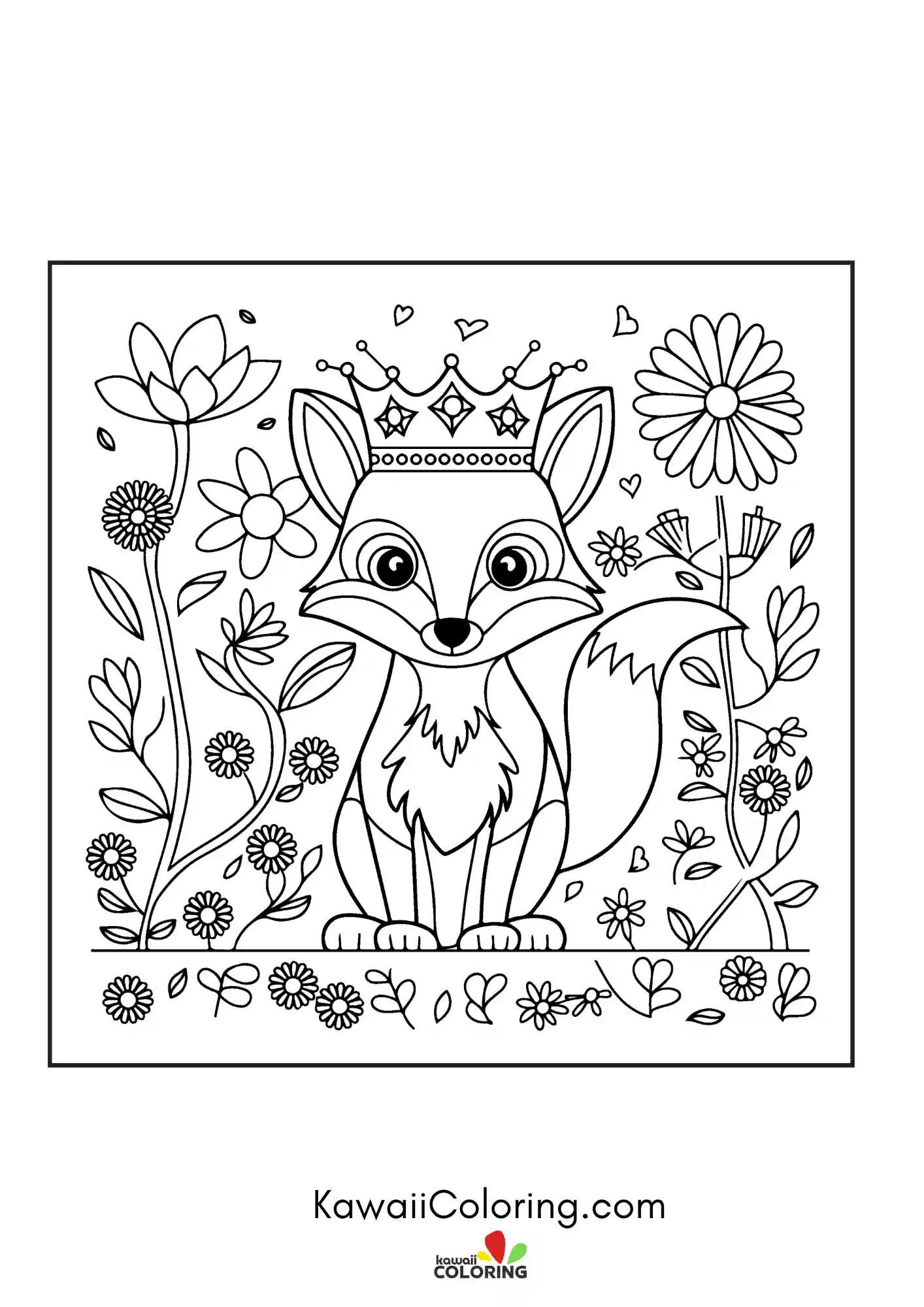 Kawaii fox surrounded by hearts