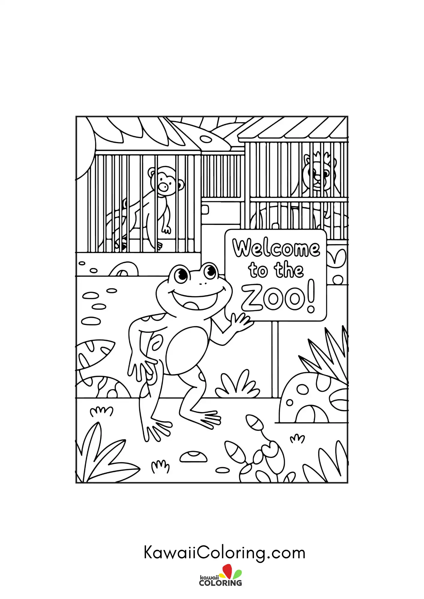 Smiling frog with pond plants