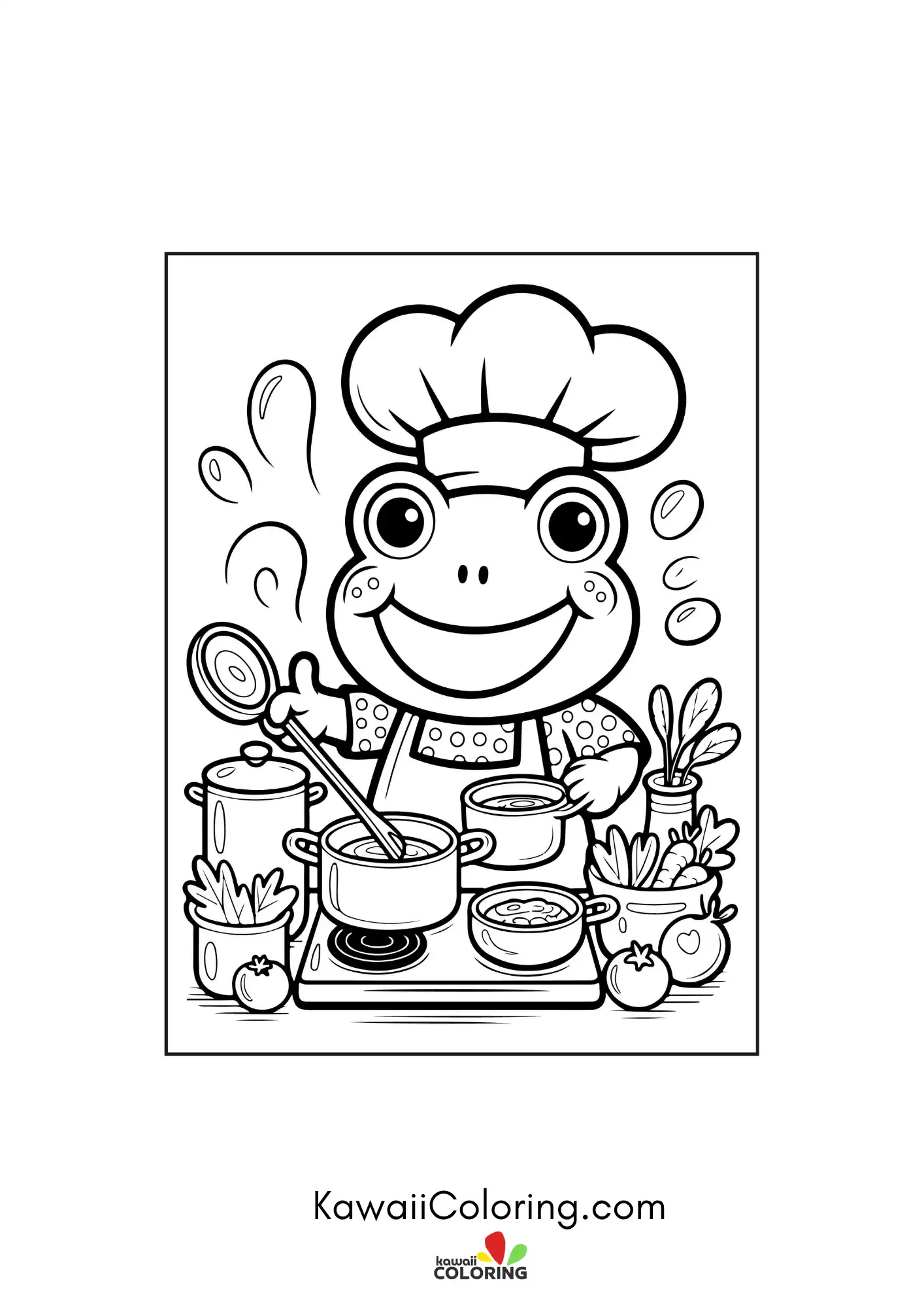 Kawaii frog surrounded by flowers