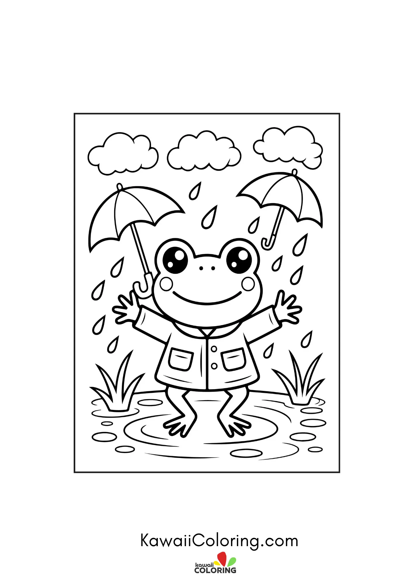 Kawaii frog surrounded by flowers