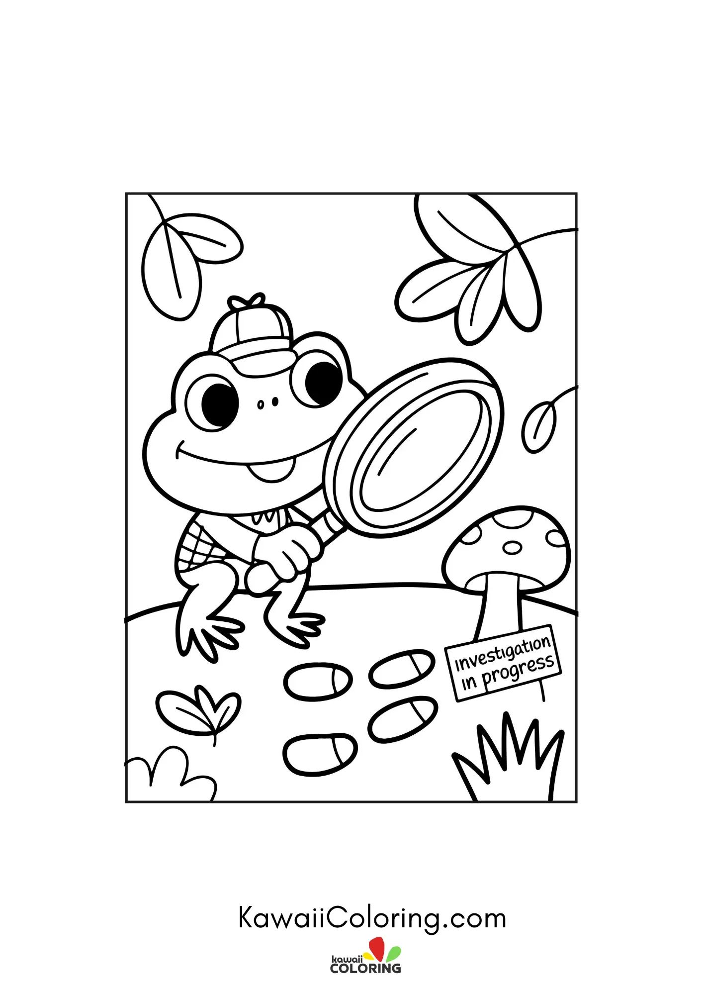 Kawaii frog surrounded by flowers