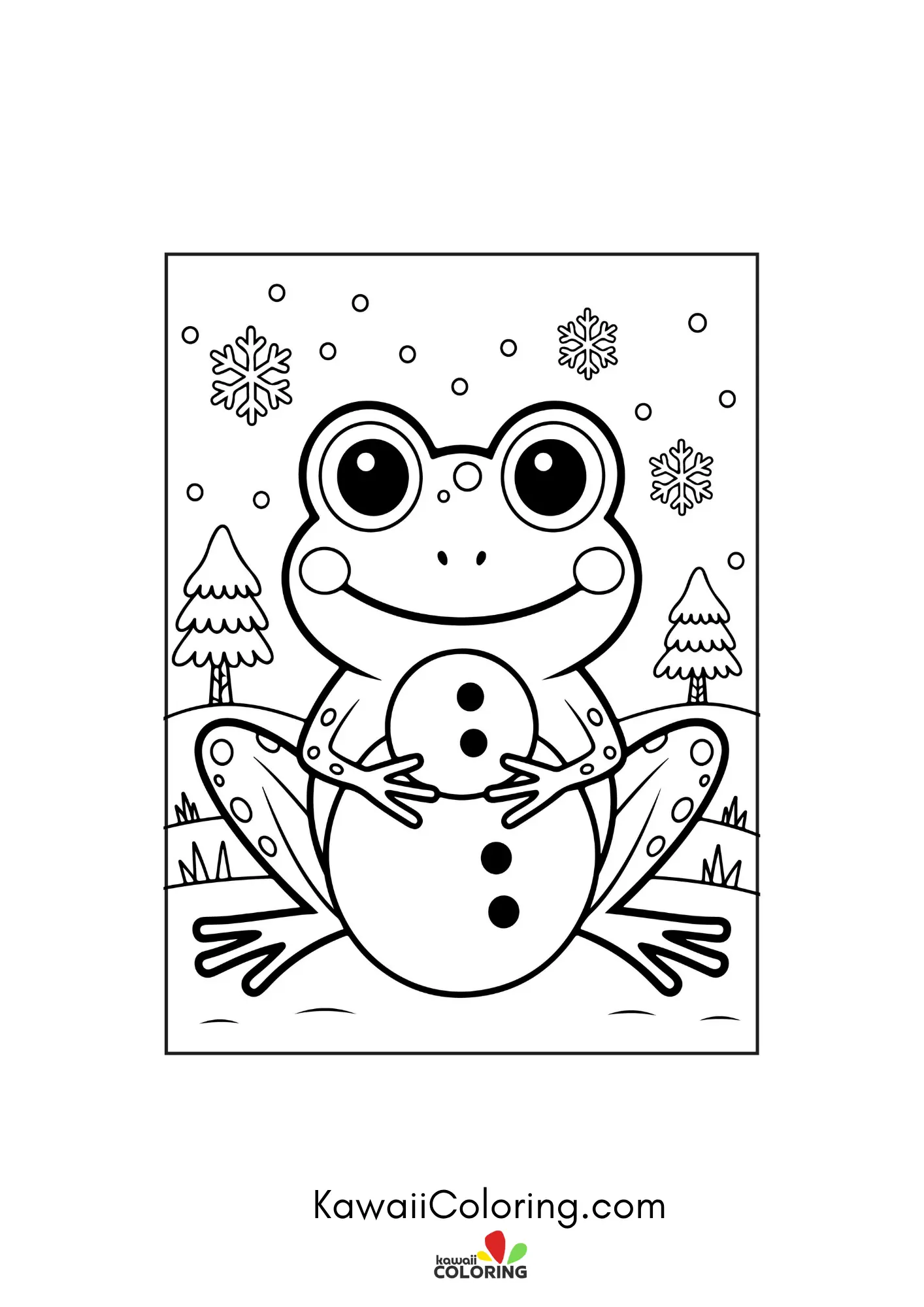 Happy frog with bubbles and leaves