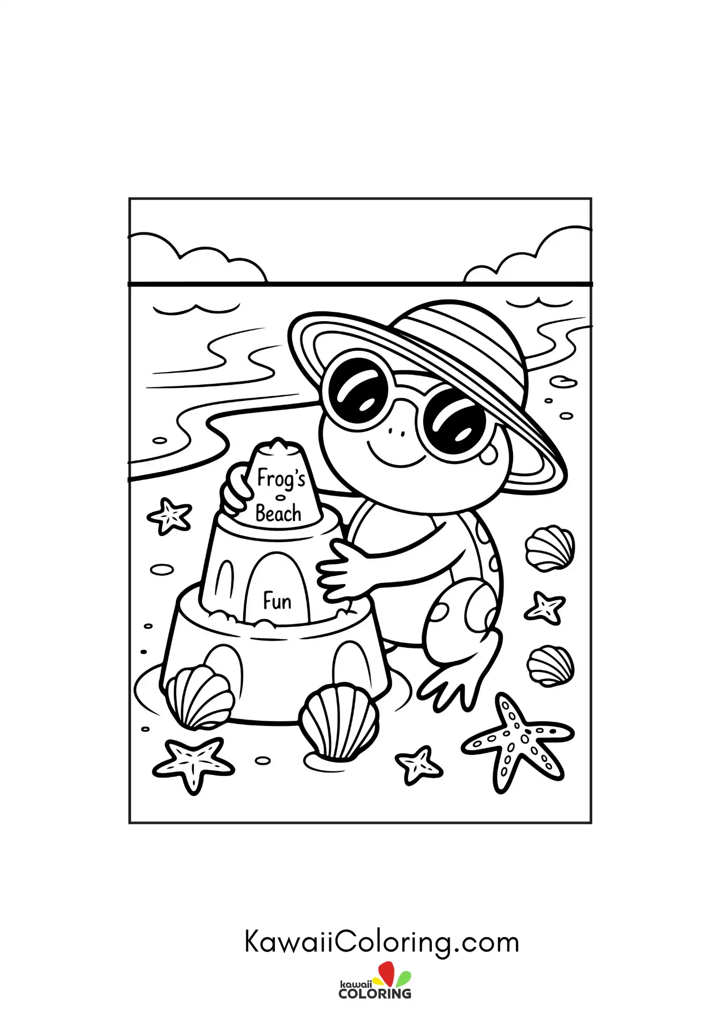 Kawaii frog surrounded by flowers