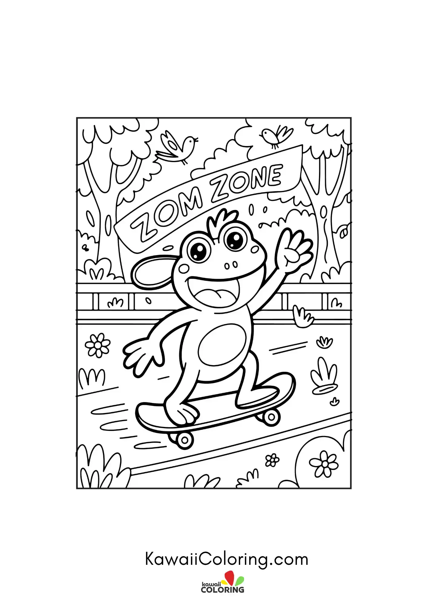Happy frog with bubbles and leaves
