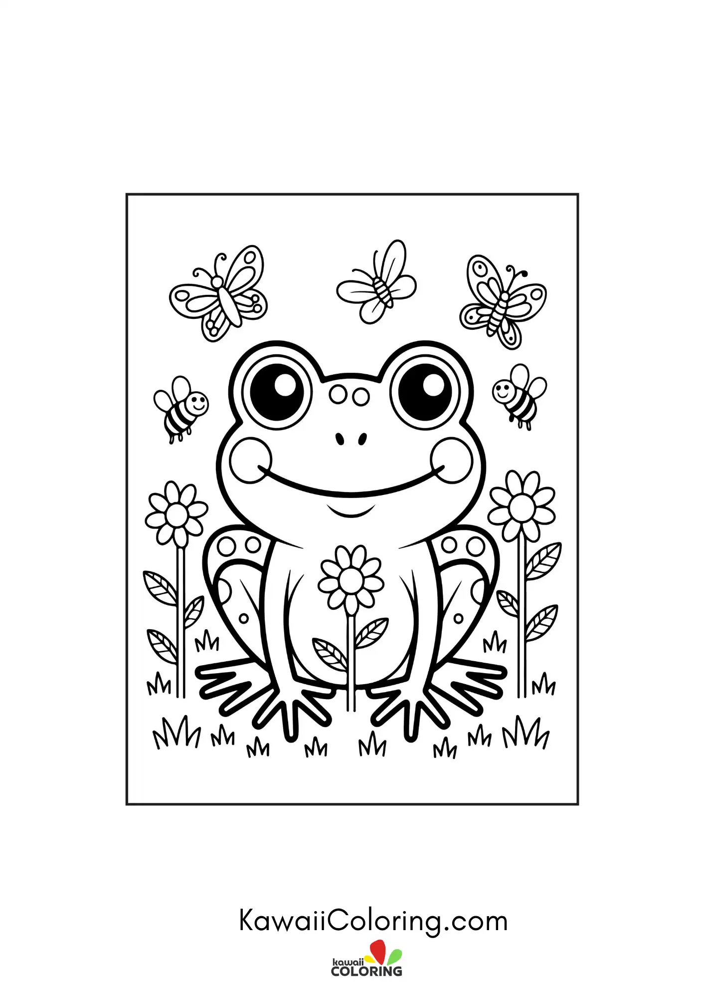 Smiling frog with pond plants