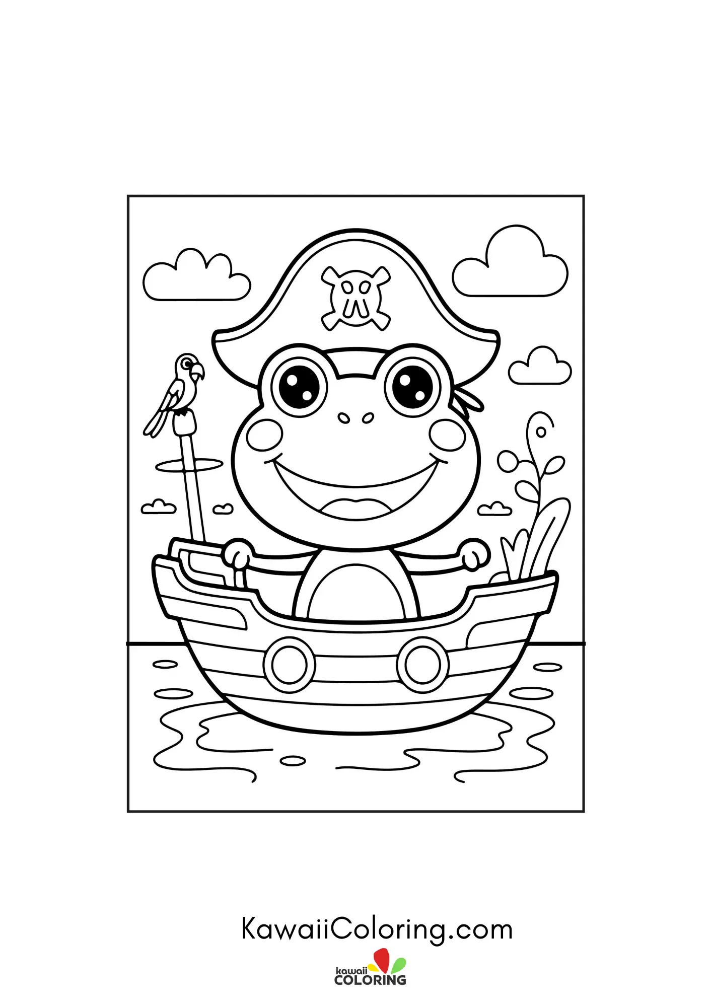 Kawaii frog surrounded by flowers