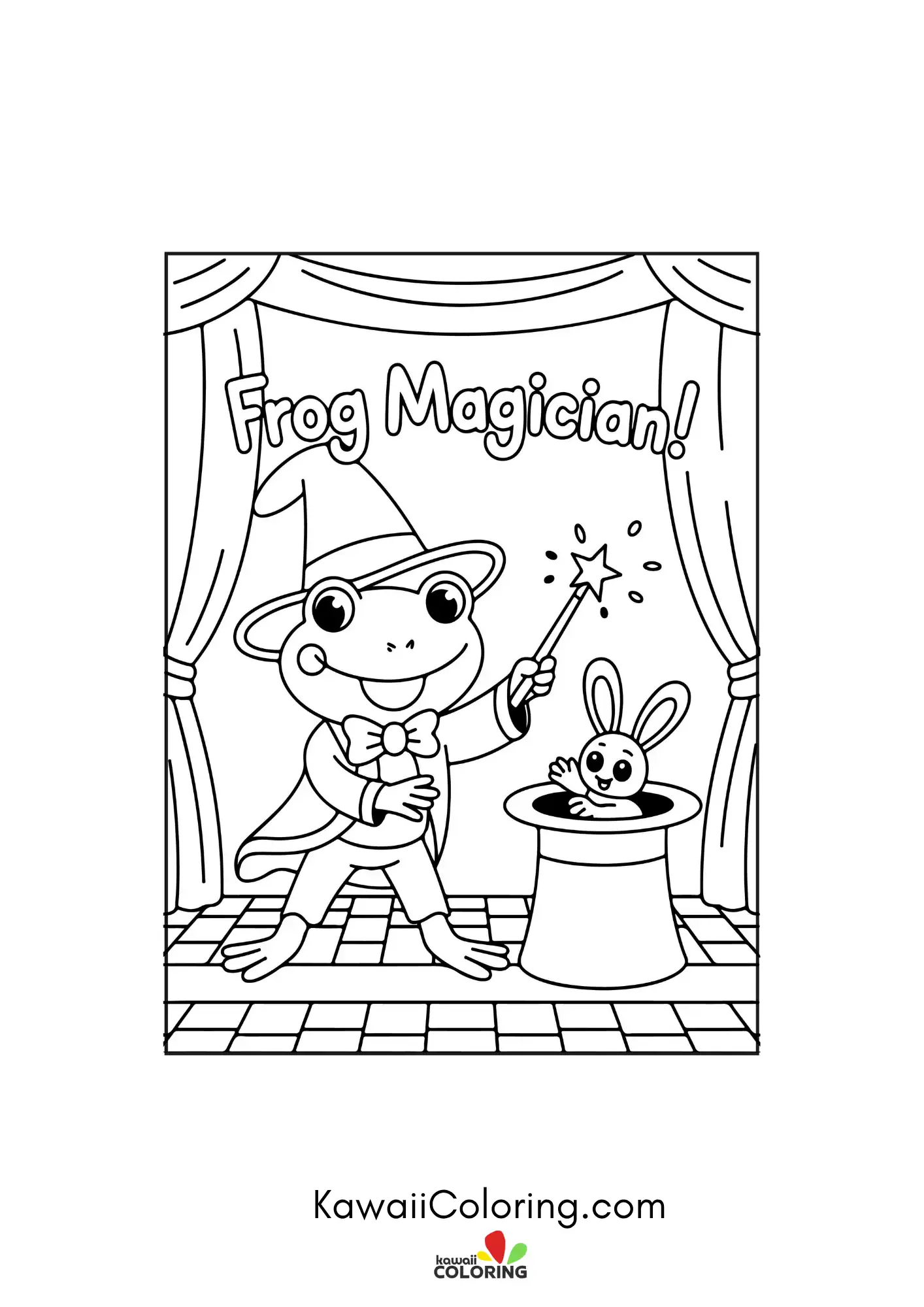 Happy frog with bubbles and leaves